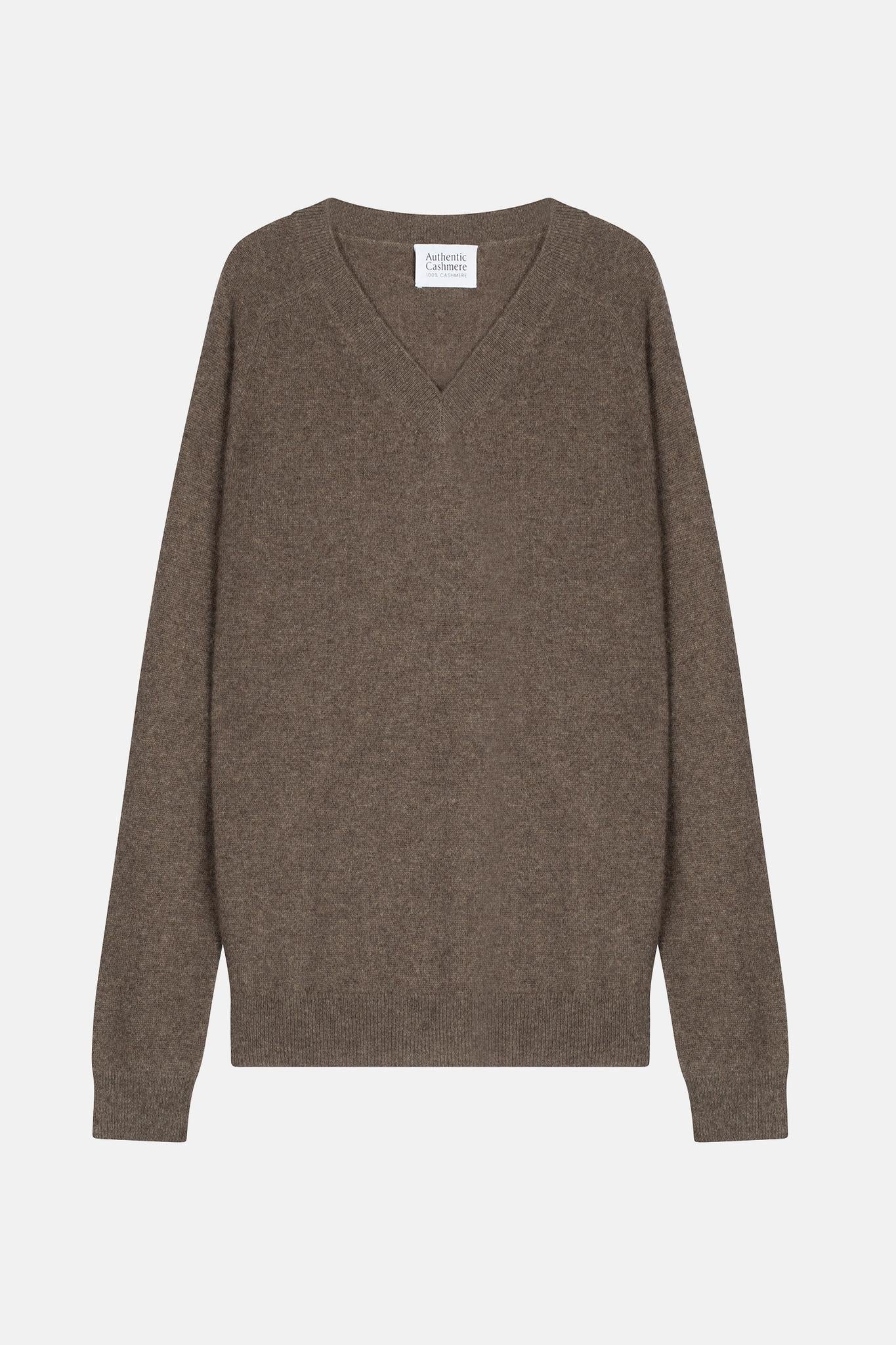 SAVANNAH taupe mottled v-neck sweater 100% cashmere