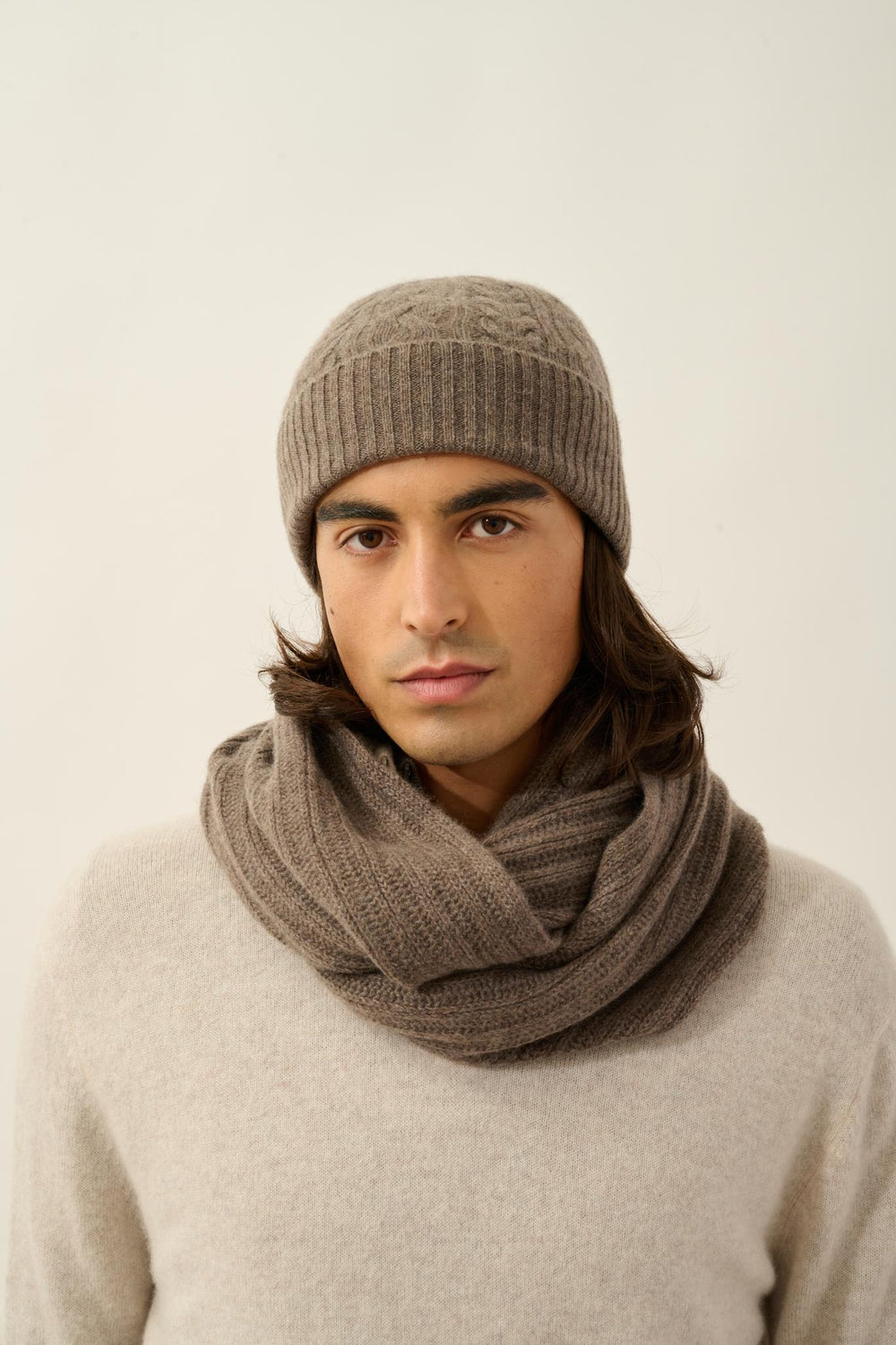 SCOTT bonnet 4 fils taupe chiné 100% cachemire