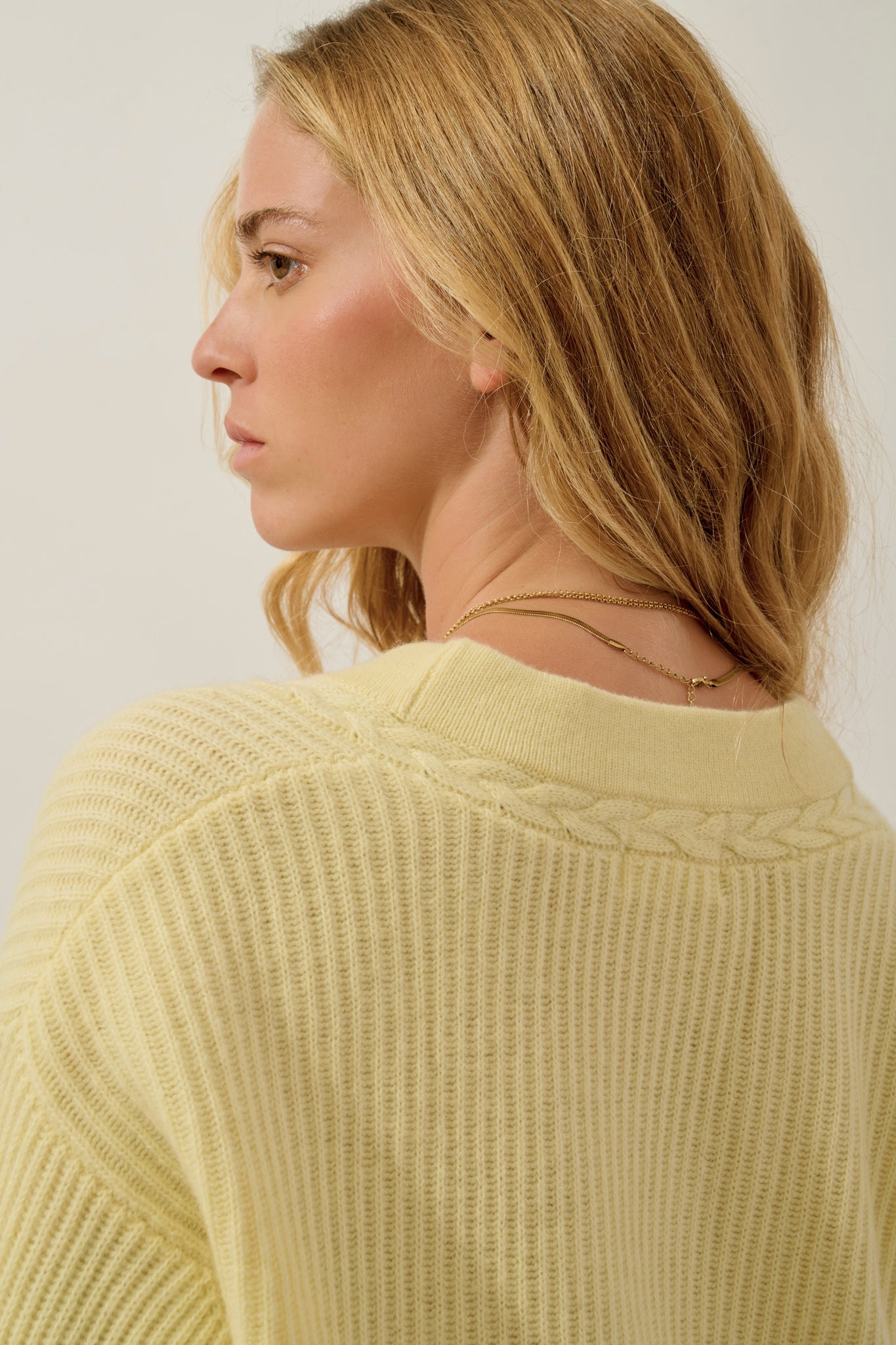 SELENA cardigan col v 4 fils limonade 100% cachemire