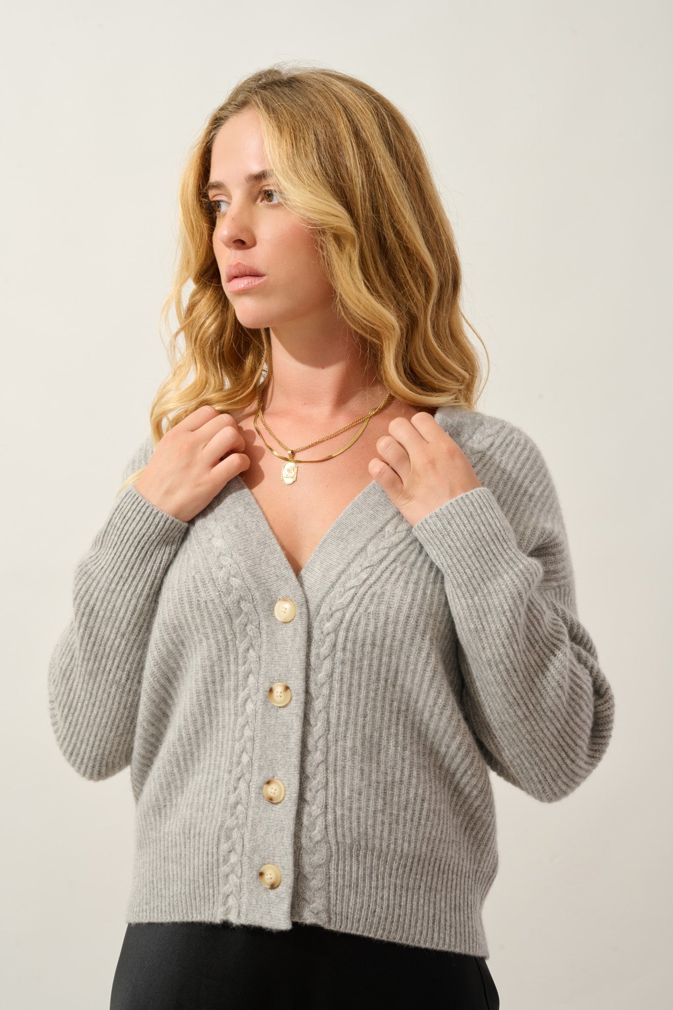 selena cardigan col v 4 fils nuage chiné 100% cachemire
