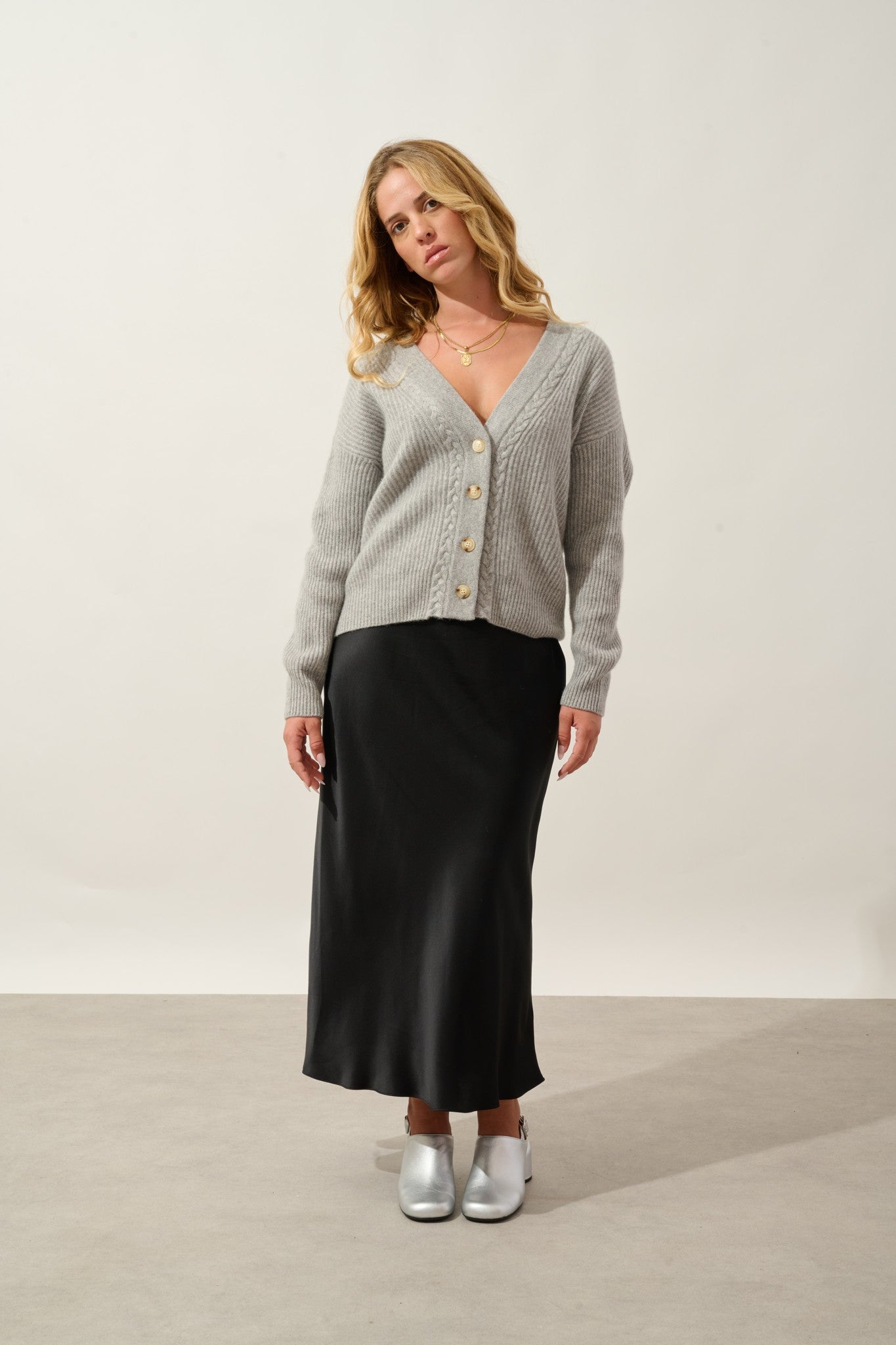 selena cardigan col v 4 fils nuage chiné 100% cachemire