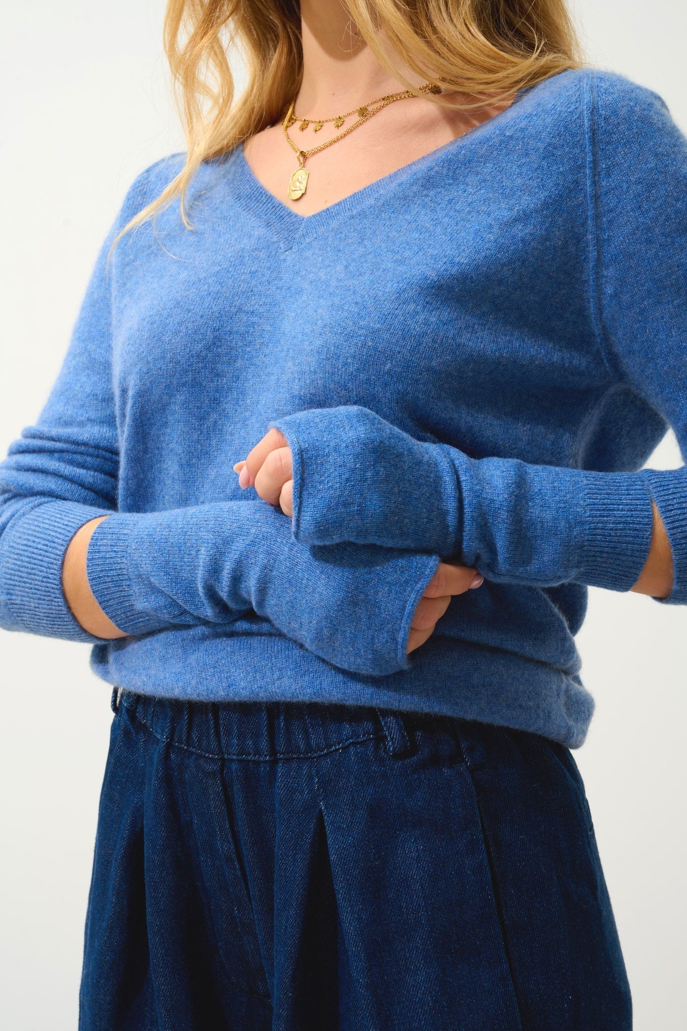 SERRE Denim Blue Mittens, 100% Cashmere