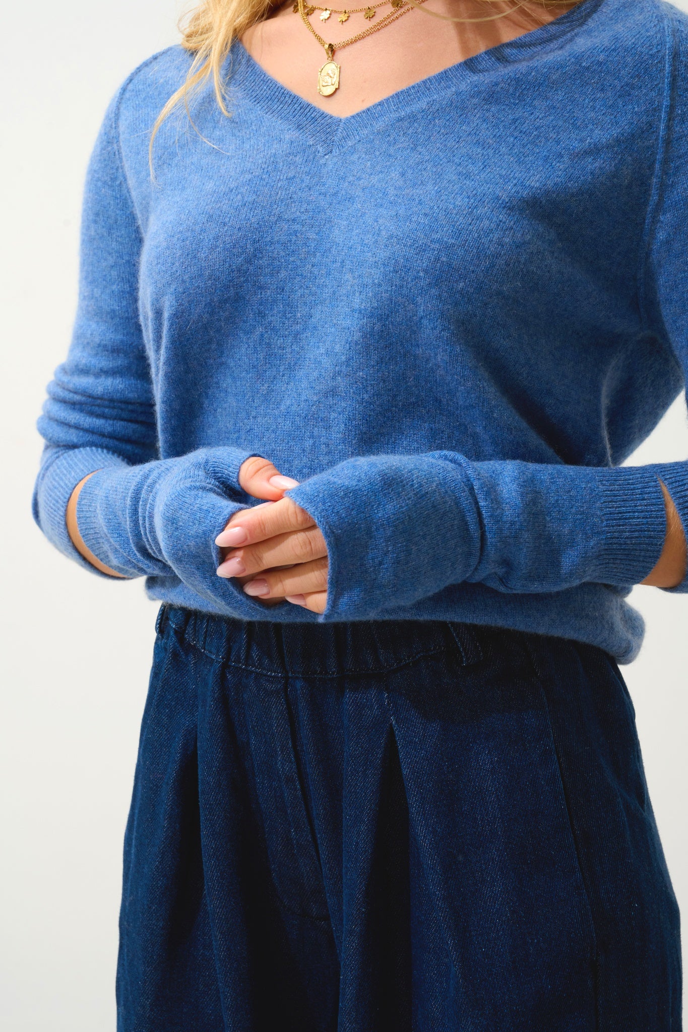 SERRE Denim Blue Mittens, 100% Cashmere