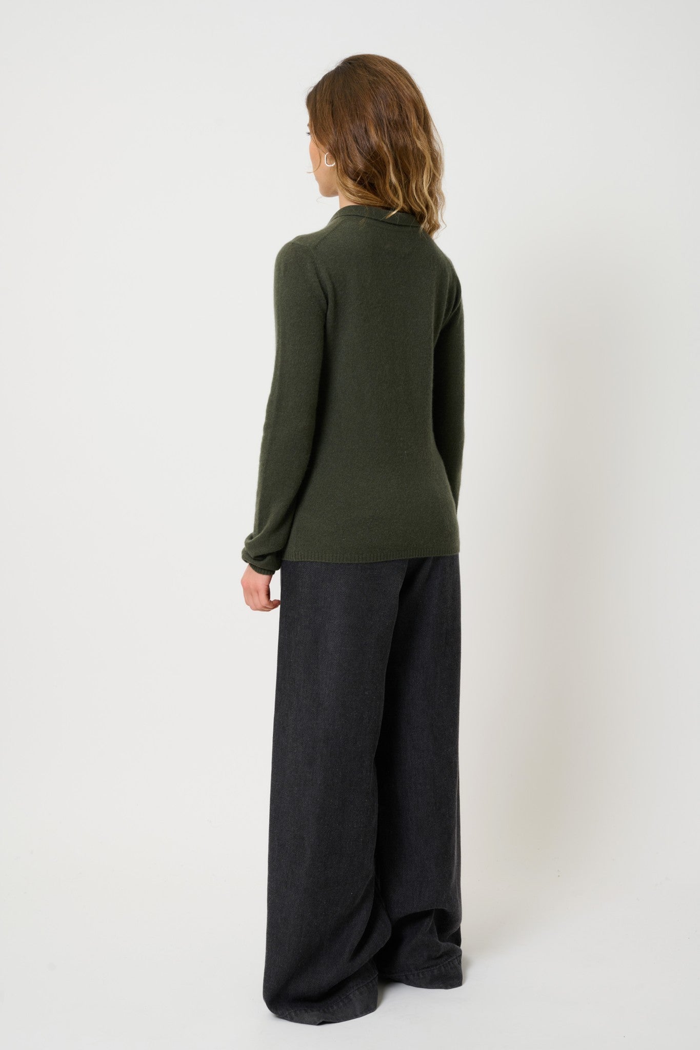 slieve polo manches longues kaki 100% cachemire