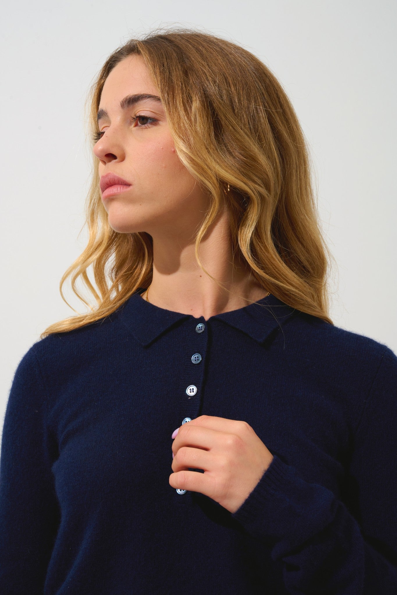 slieve polo manches longues navy 100% cachemire