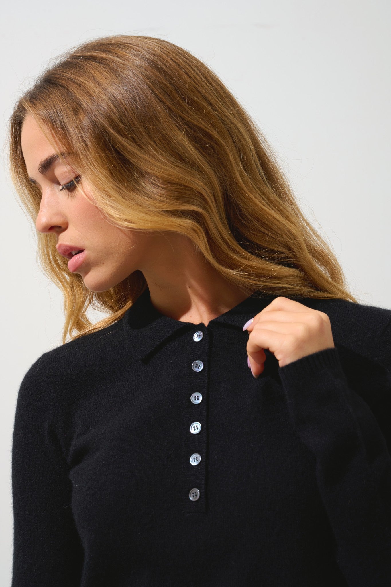 slieve polo manches longues noir 100% cachemire