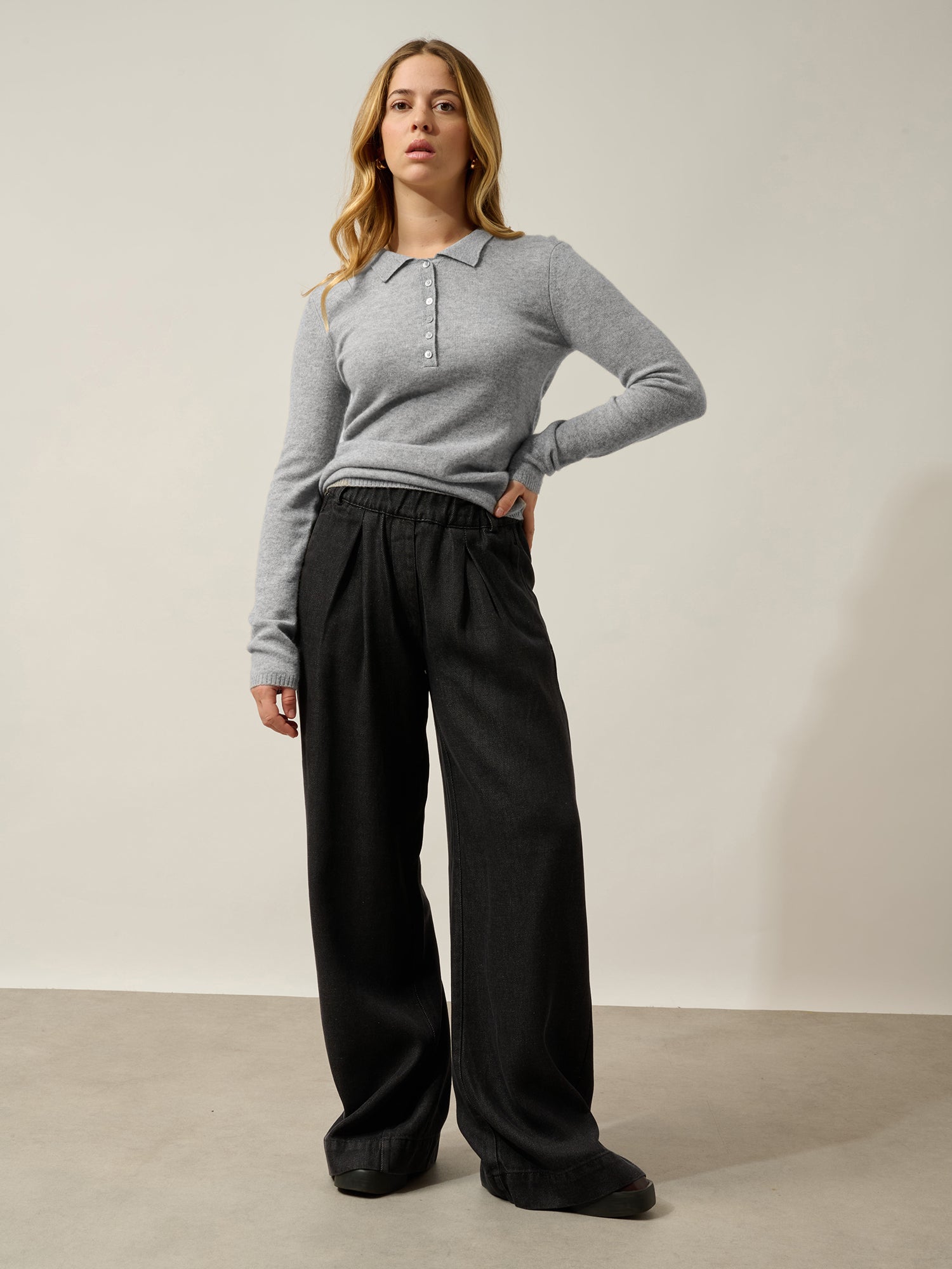 SLIEVE polo manches longues nuage chiné 100% cachemire