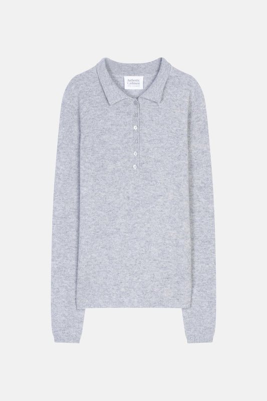 SLIEVE long-sleeved polo shirt nuage chiné 100% cashmere