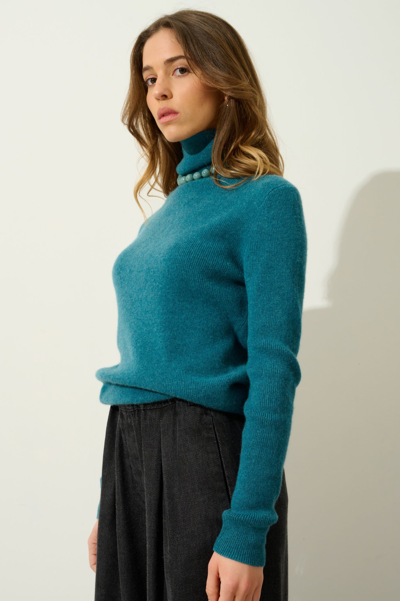 SUZIE pull col roulé canard chiné 100% cachemire