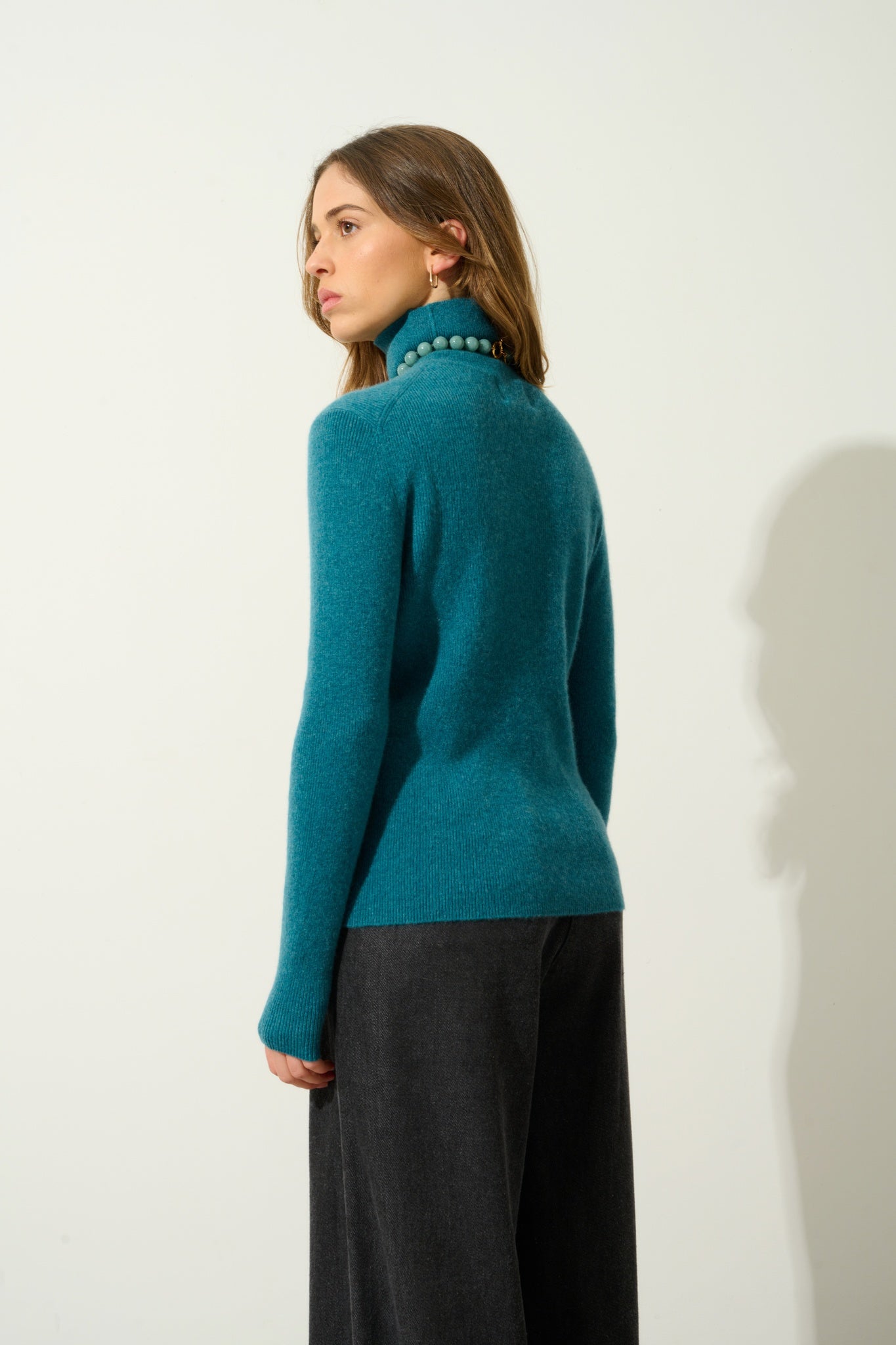 SUZIE pull col roulé canard chiné 100% cachemire