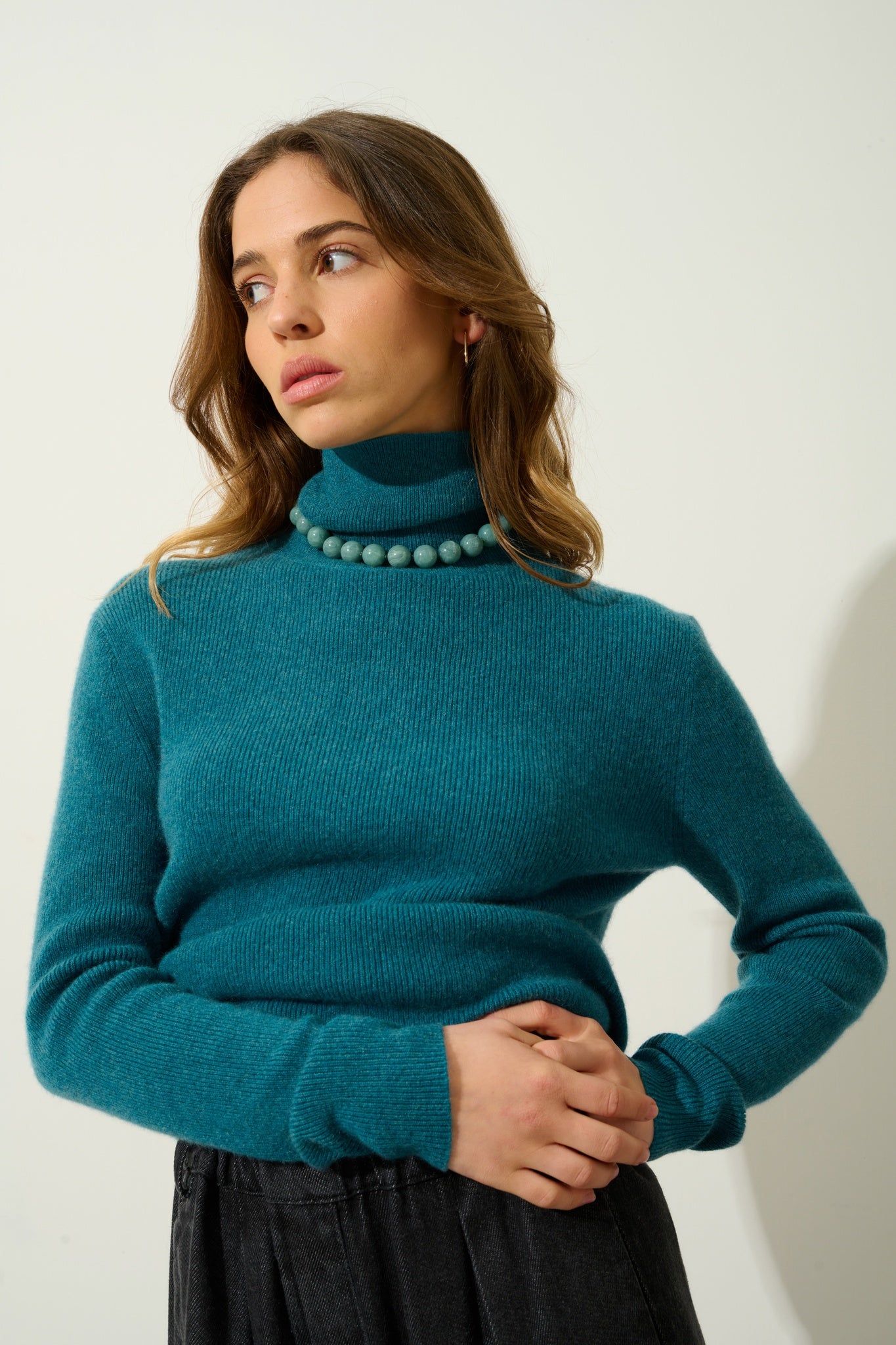 SUZIE pull col roulé canard chiné 100% cachemire