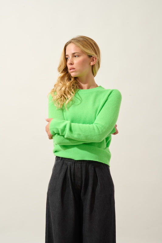 sylor pull col rond 4 fils vert fluo 100% cachemire