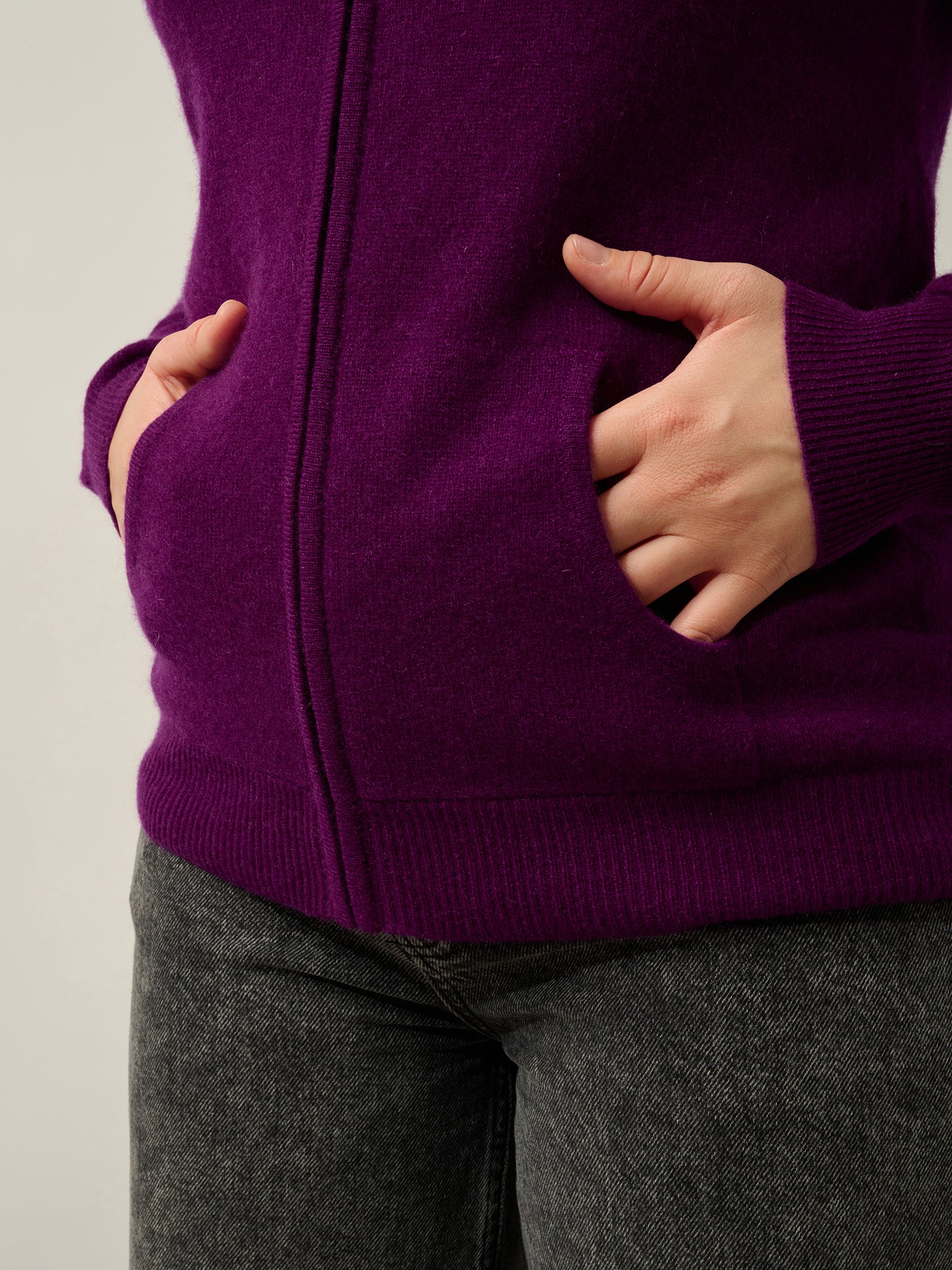 THALUN gilet zippé col montant prune 100% cachemire