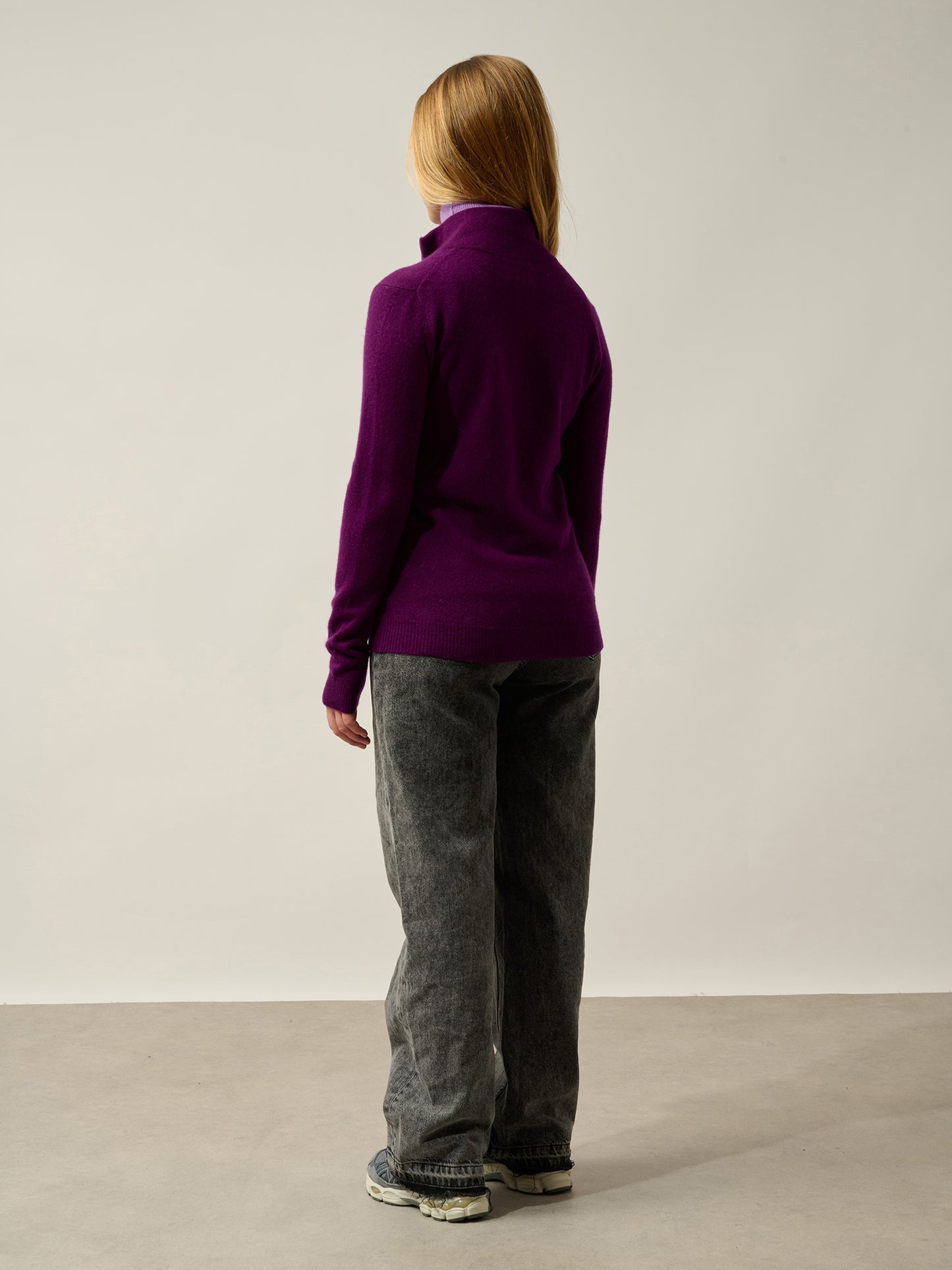 THALUN gilet zippé col montant prune 100% cachemire