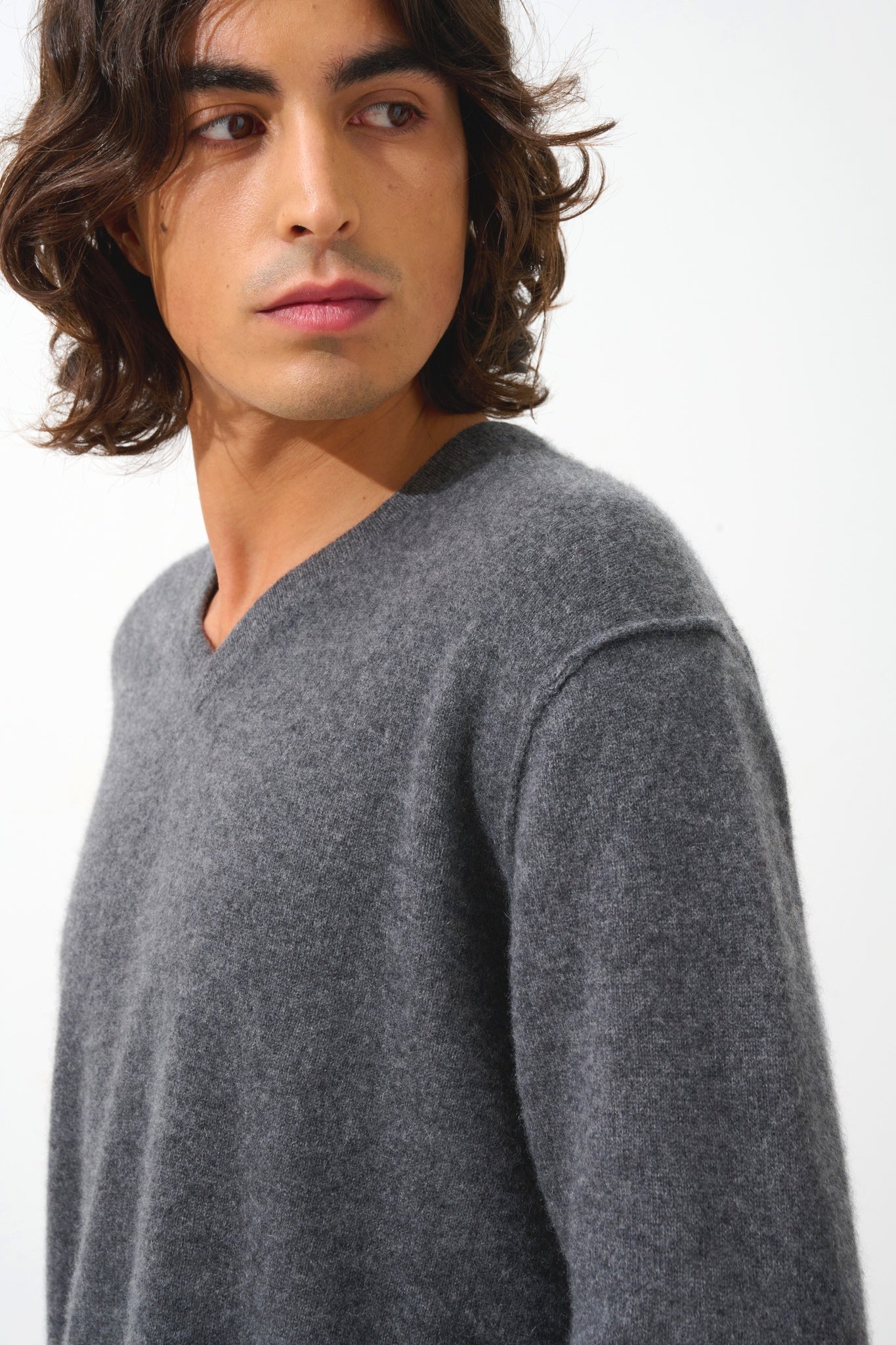 TIMEO v-neck sweater anthracite mottled 100% cashmere