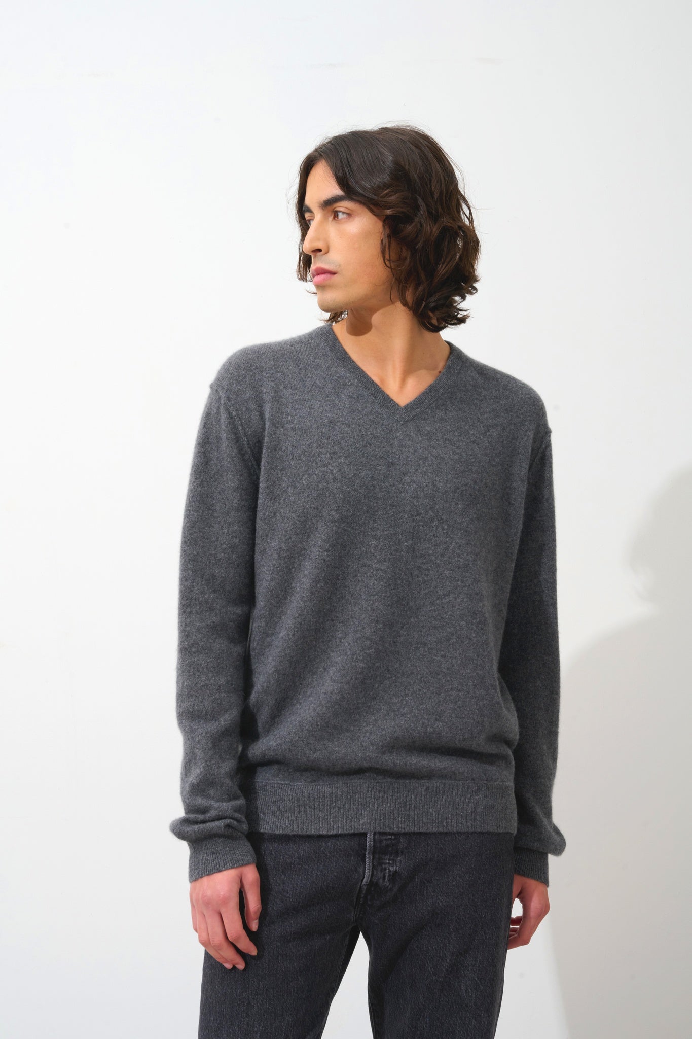 TIMEO v-neck sweater anthracite mottled 100% cashmere