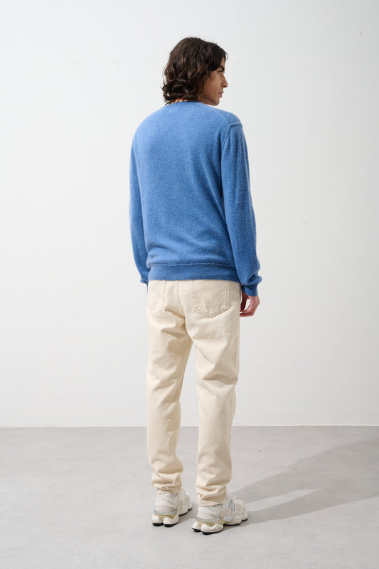 TIMEO pull col v bleu denim 100% cachemire