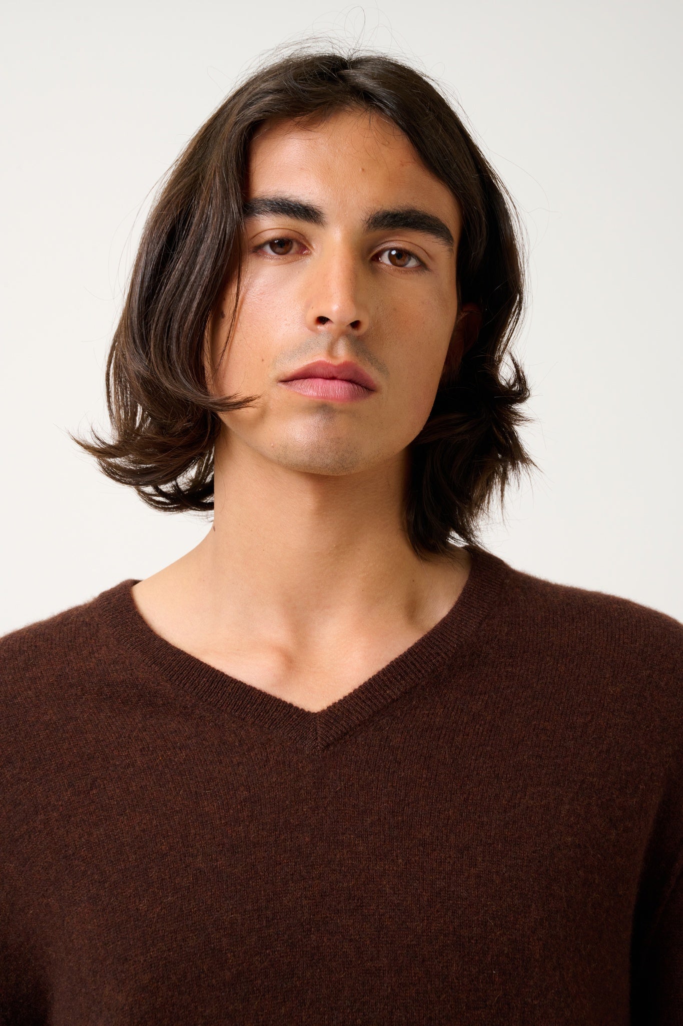 TIMEO coffee v-neck sweater 100% cashmere