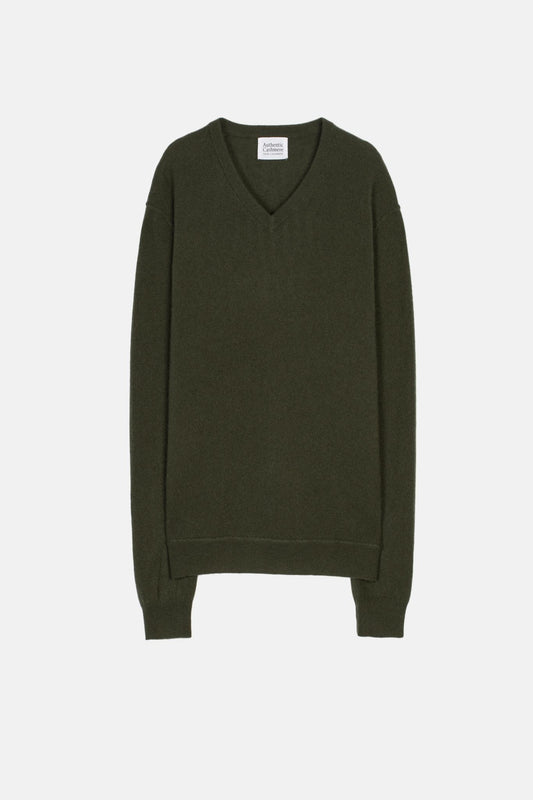 TIMEO pull col v kaki 100% cachemire