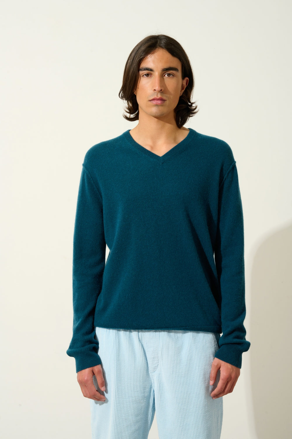 TIMEO duck green v-neck sweater 100% cashmere