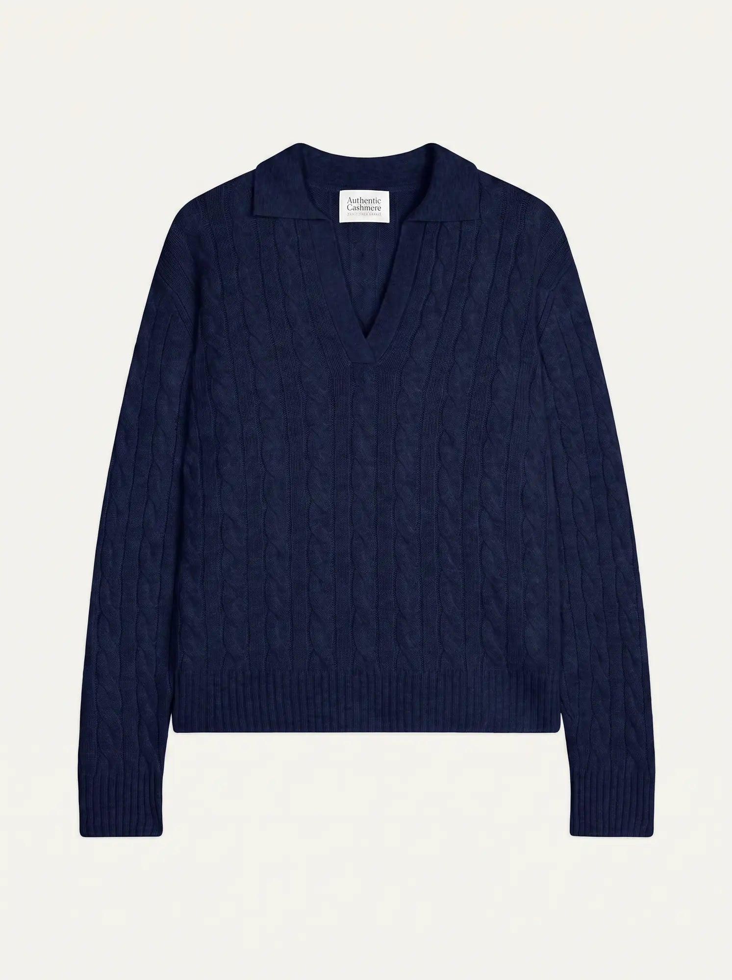 ELYSANDRA Pull Col Polo Ouvert 4 Fils Bleu Marine