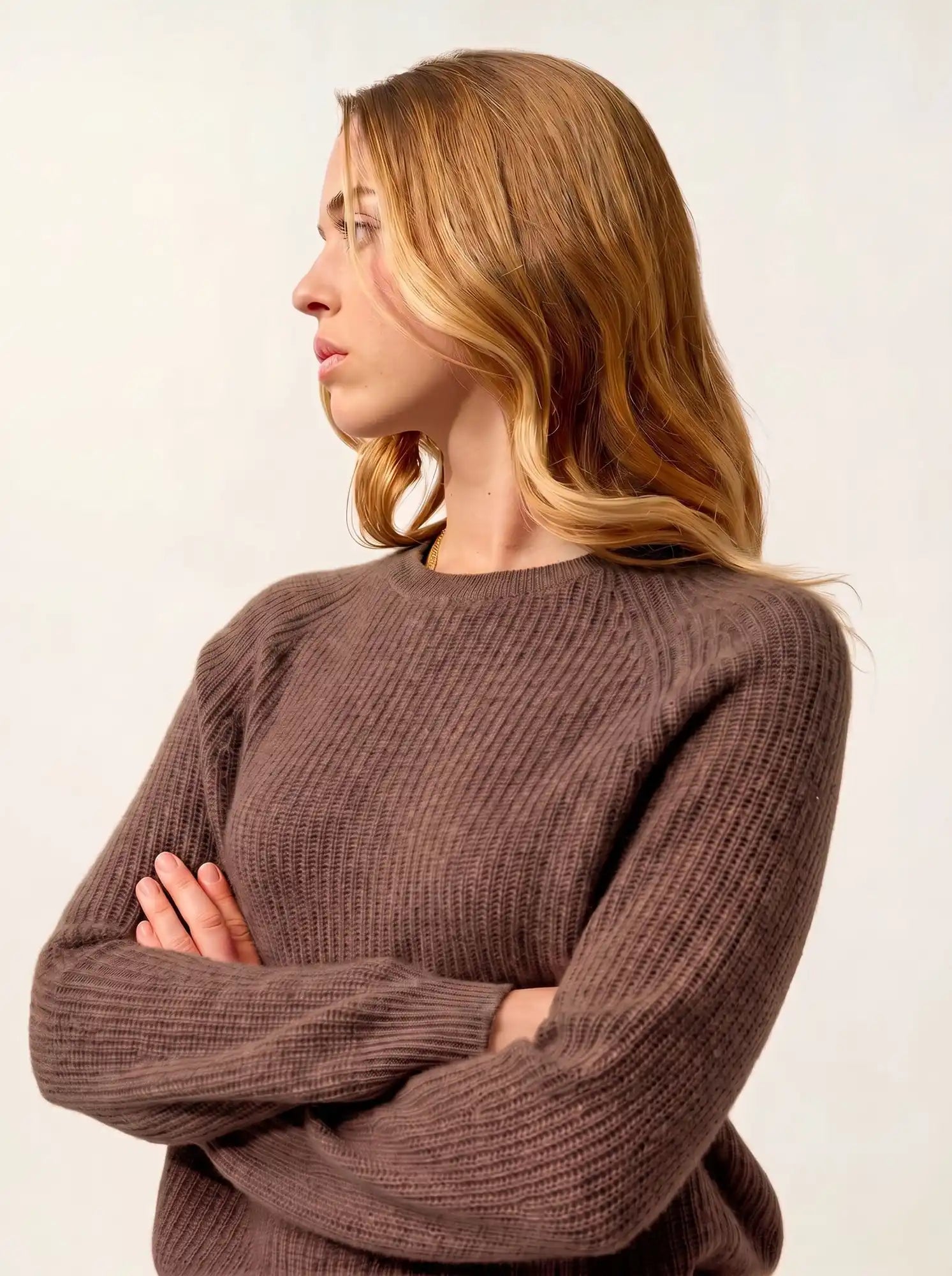 NORYA Pull Col Rond 4 Fils Taupe Chiné