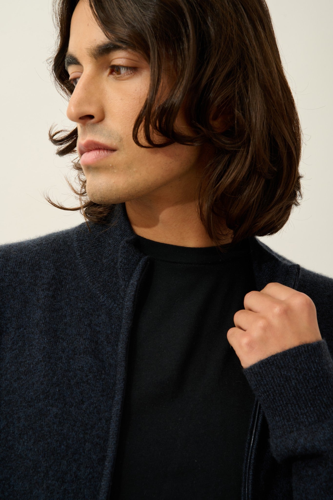 valerion gilet zippé col montant caviar 100% cachemire