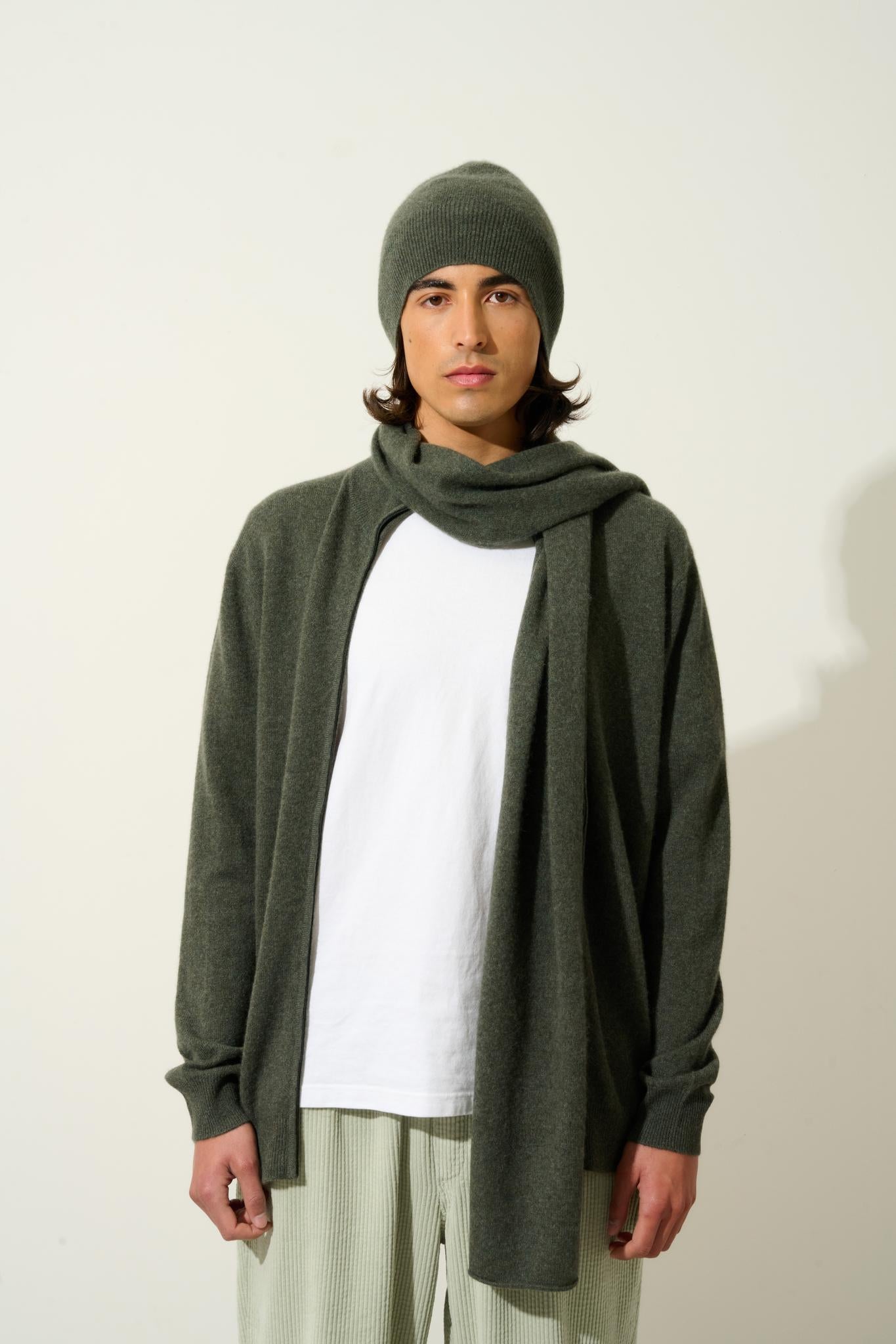 VAYMONT écharpe kaki chiné 100% cachemire