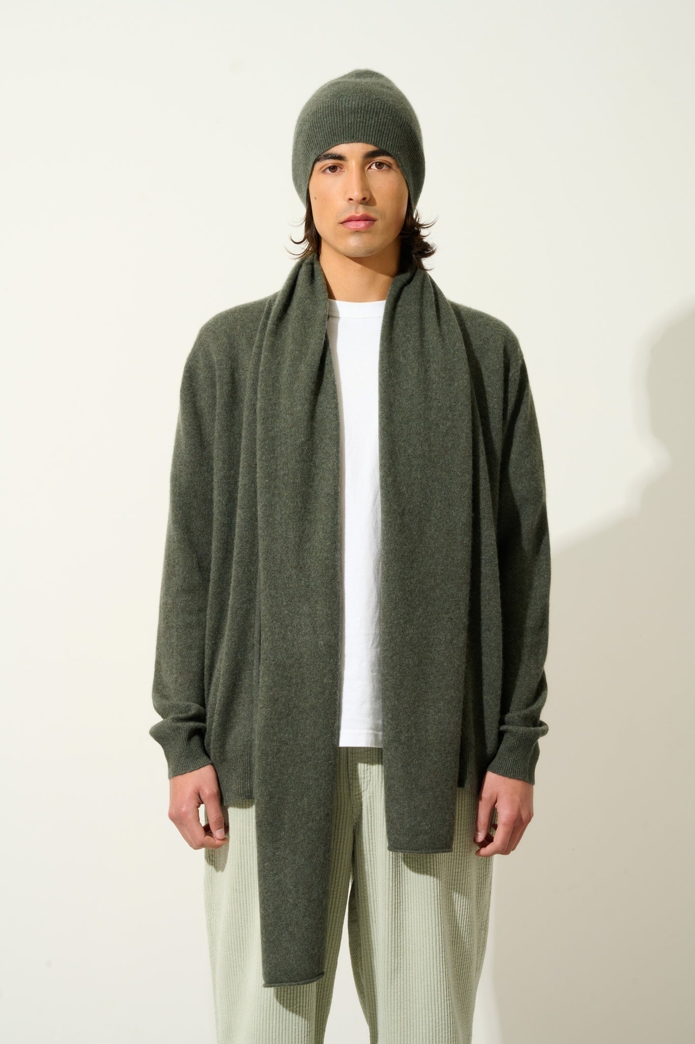 VAYMONT écharpe kaki chiné 100% cachemire