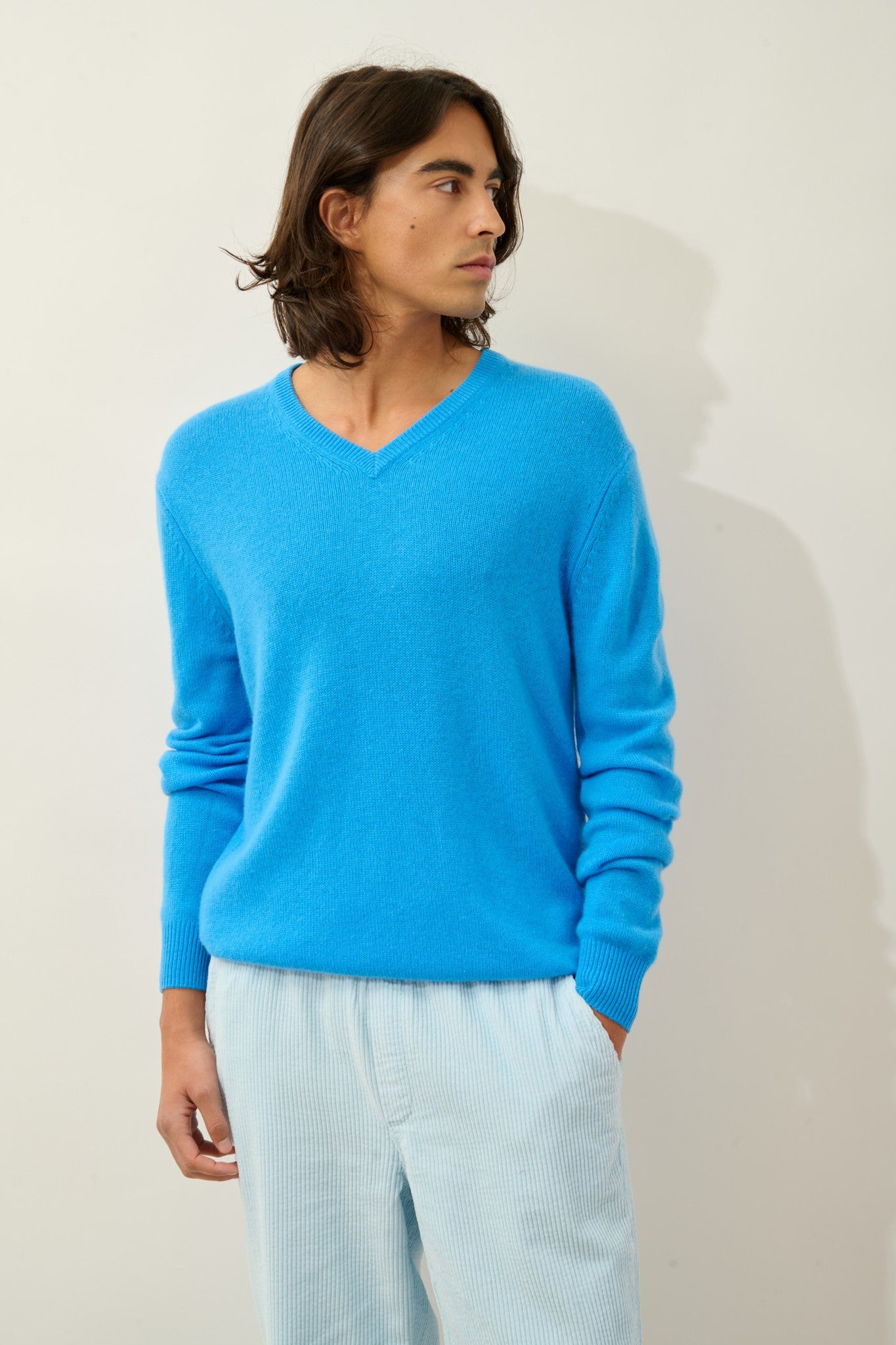 victor pull col v 4 fils bleu celeste 100% cachemire