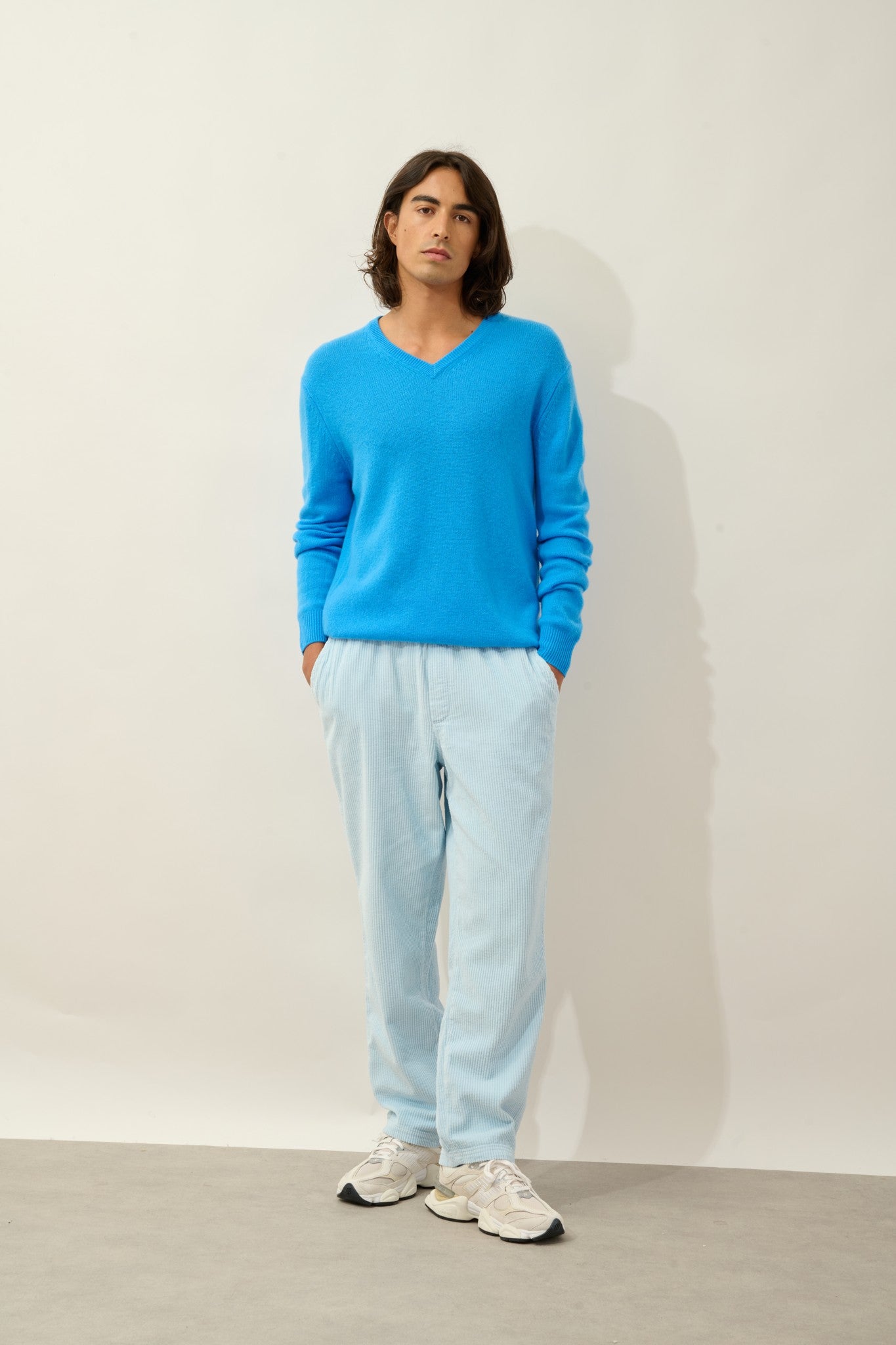 victor pull col v 4 fils bleu celeste 100% cachemire