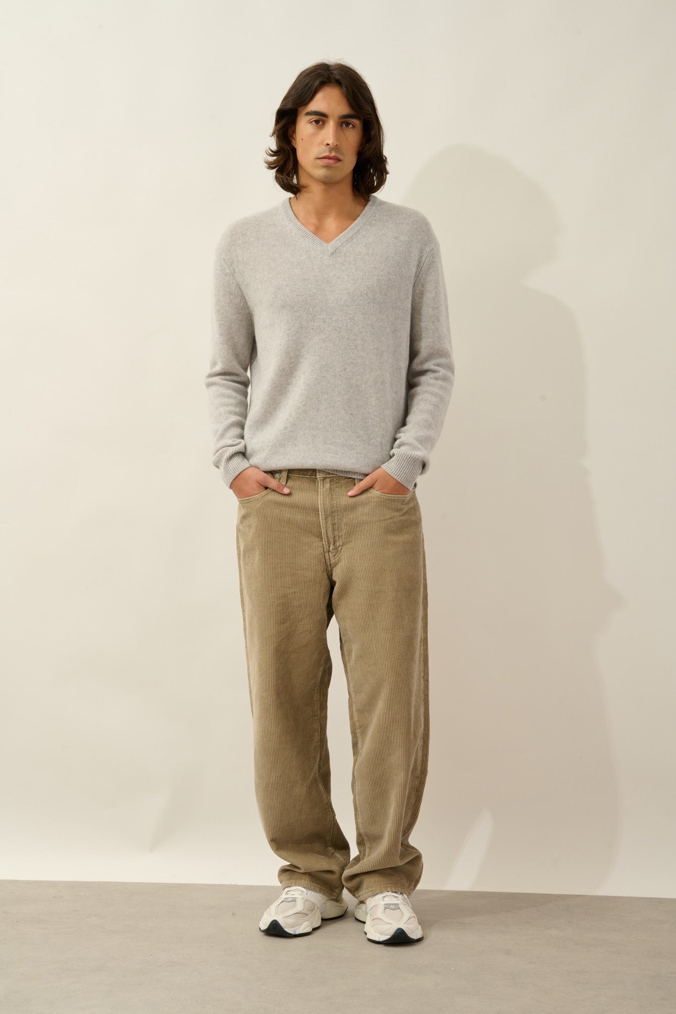 victor pull col v 4 fils gris clair chiné 100% cachemire