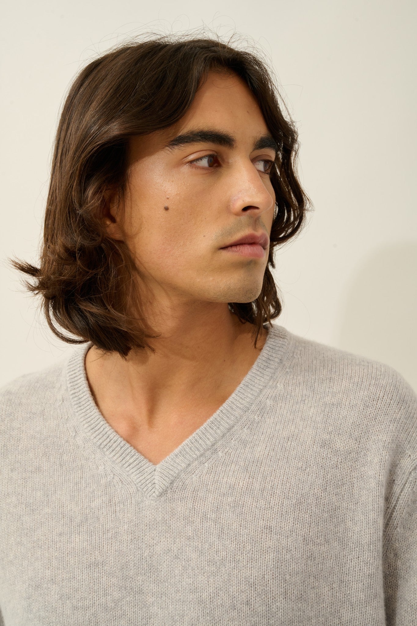 victor pull col v 4 fils gris clair chiné 100% cachemire