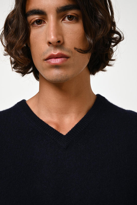 VICTOR pull col v 4 fils navy 100% cachemire