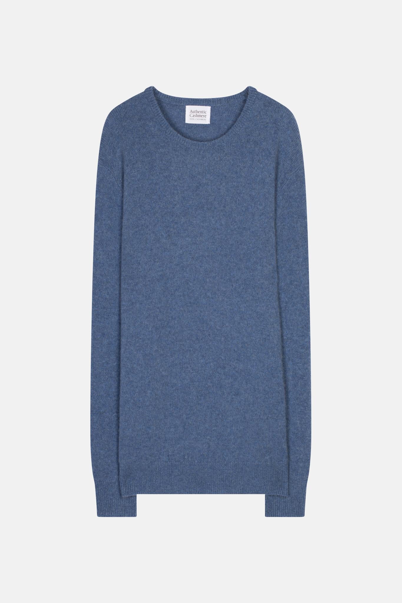 VICTO Pullover mit Rundhalsausschnitt 4 Fäden Denim blau 100% Kaschmir