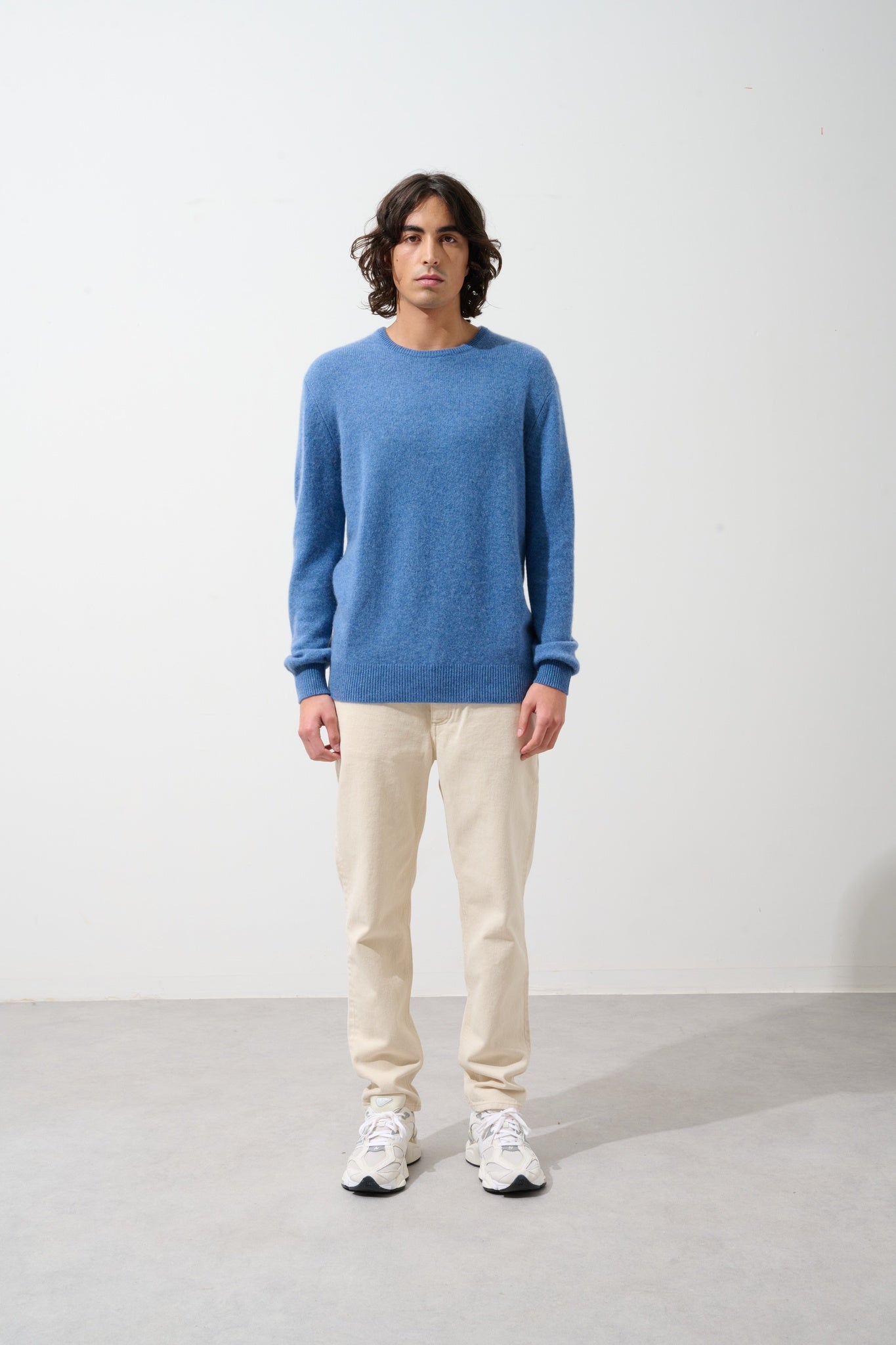 VICTO Pullover mit Rundhalsausschnitt 4 Fäden Denim blau 100% Kaschmir