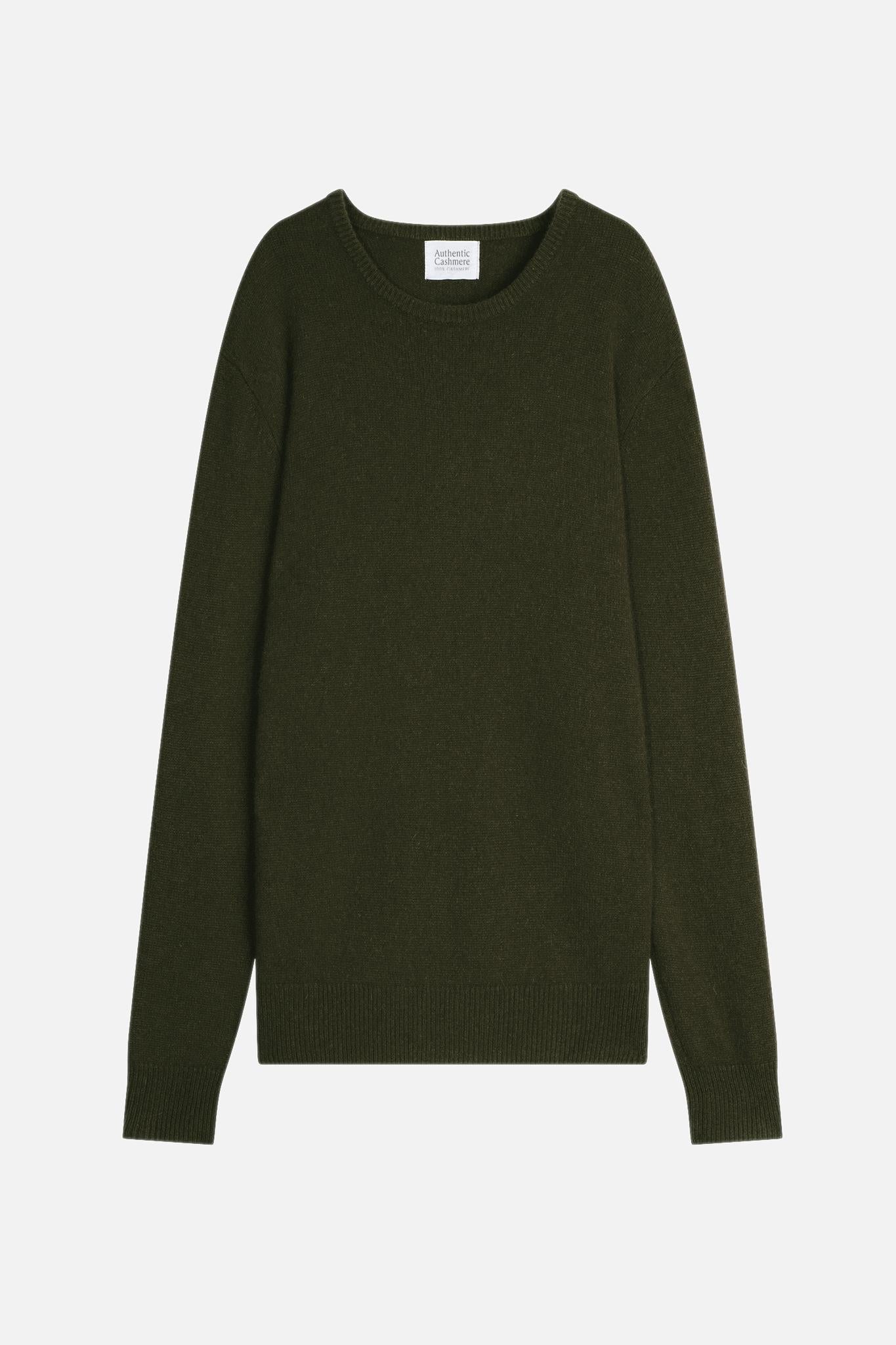 VICTO Pullover mit Rundhalsausschnitt 4 Fäden khaki 100% Kaschmir