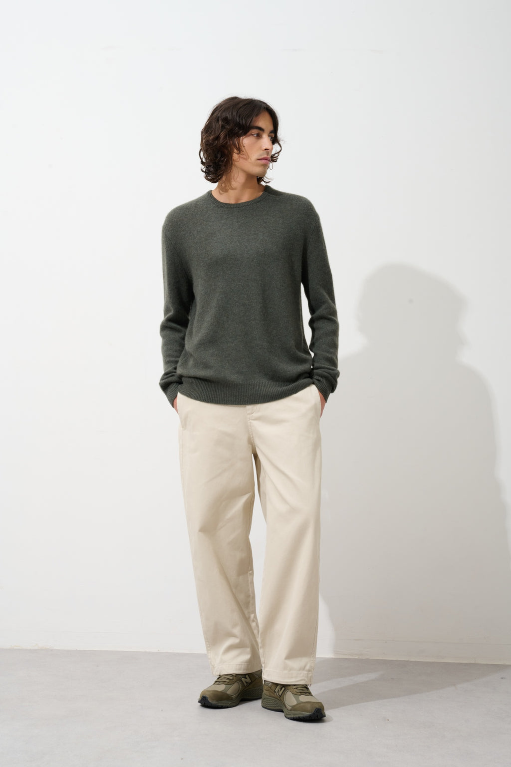 VICTO pull col rond 4 fils kaki chiné 100% cachemire