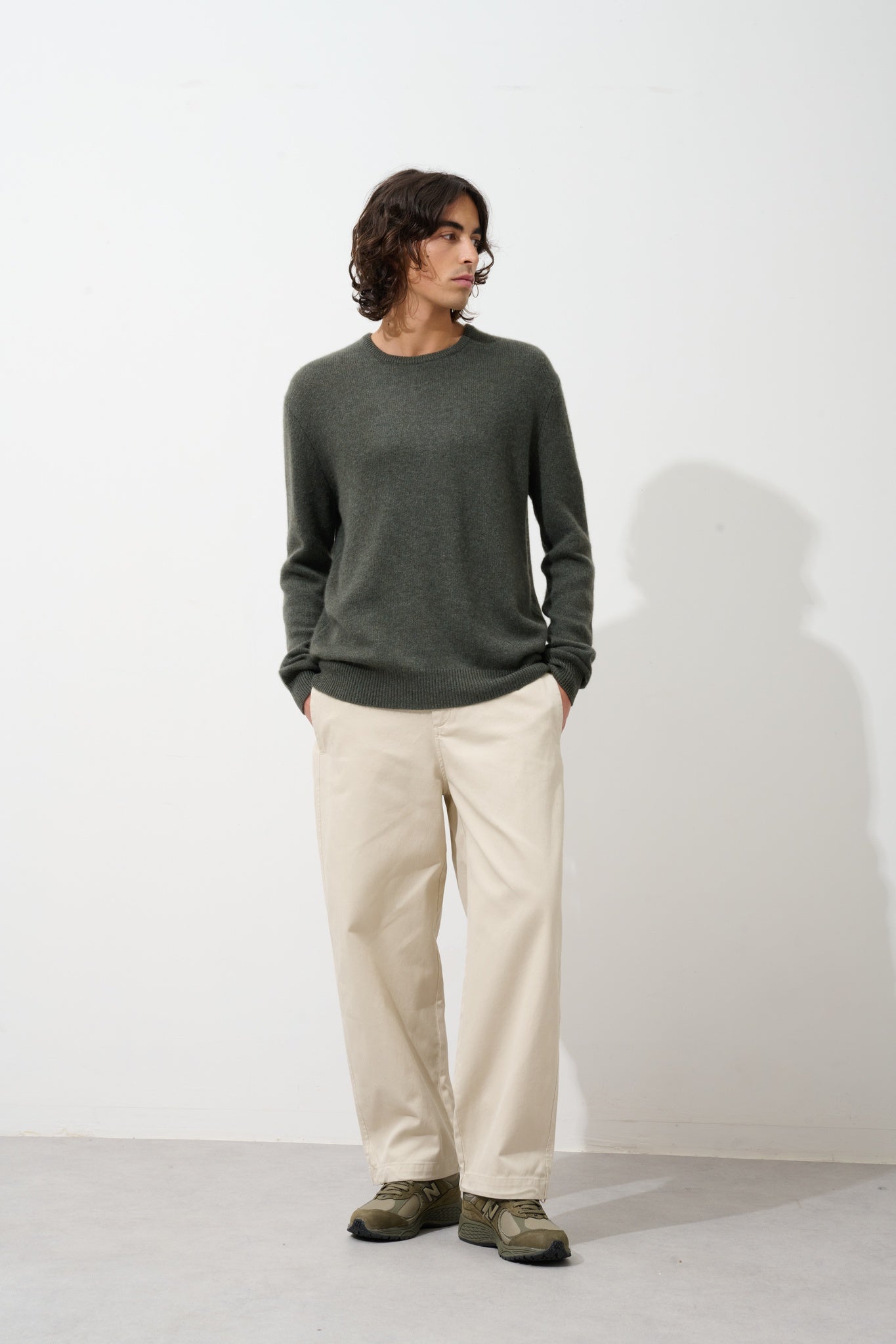 VICTO pull col rond 4 fils kaki chiné 100% cachemire