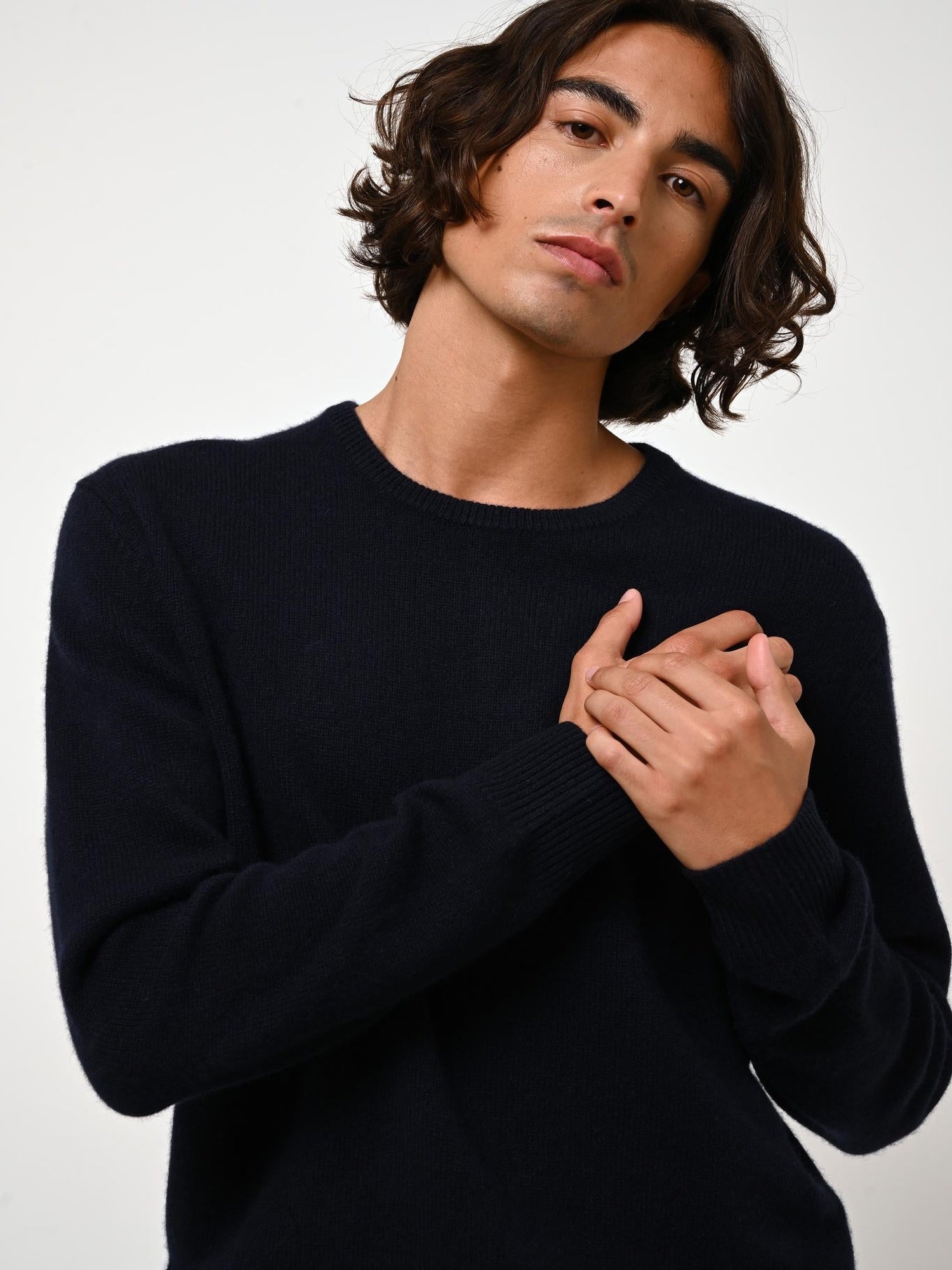 VICTO pull col rond 4 fils navy 100% cachemire