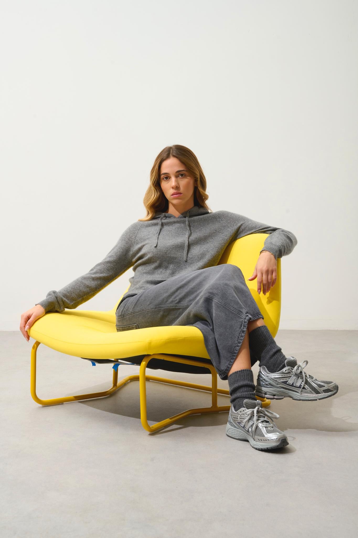 YARLSIDE pull capuche flanelle chiné 100% cachemire