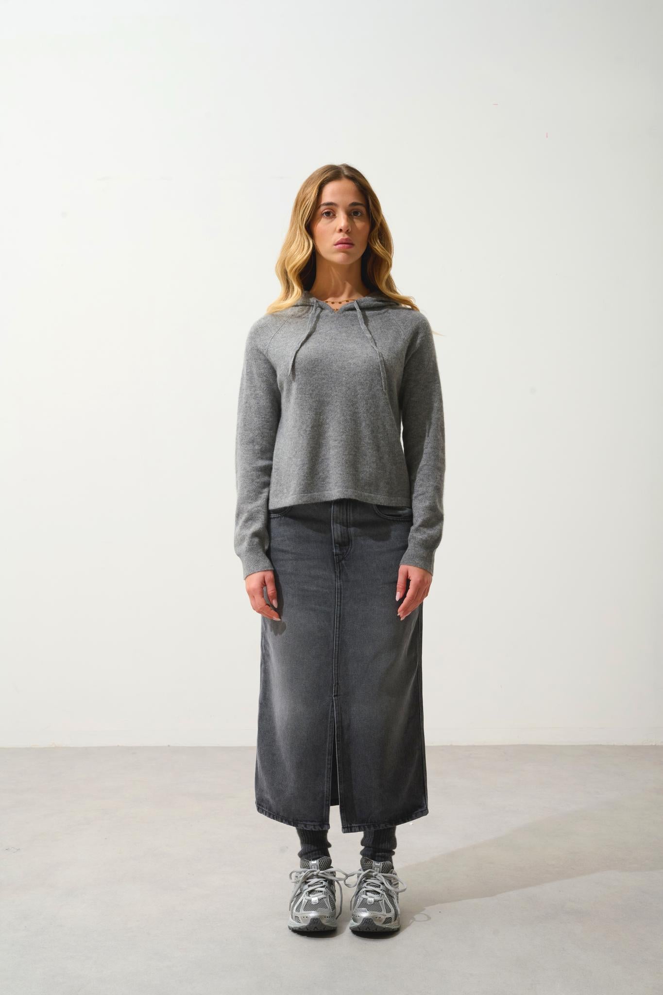 YARLSIDE pull capuche flanelle chiné 100% cachemire