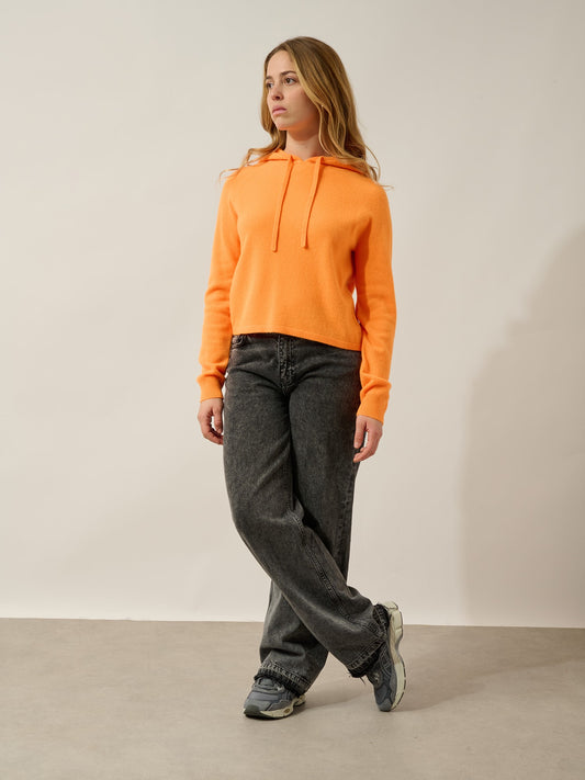 yarlside pull capuche mandarine fluo 100% cachemire