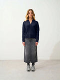 ELYSANDRA Pull Col Polo Ouvert 4 Fils Bleu Marine