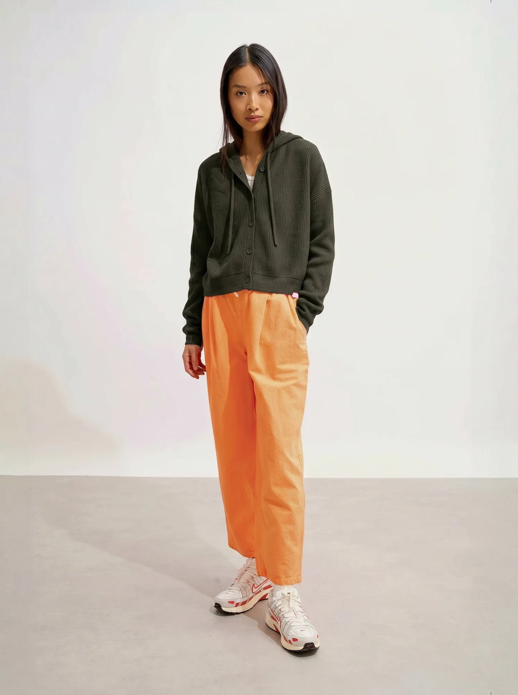 ELARA Cardigan Capuche Kaki Chiné