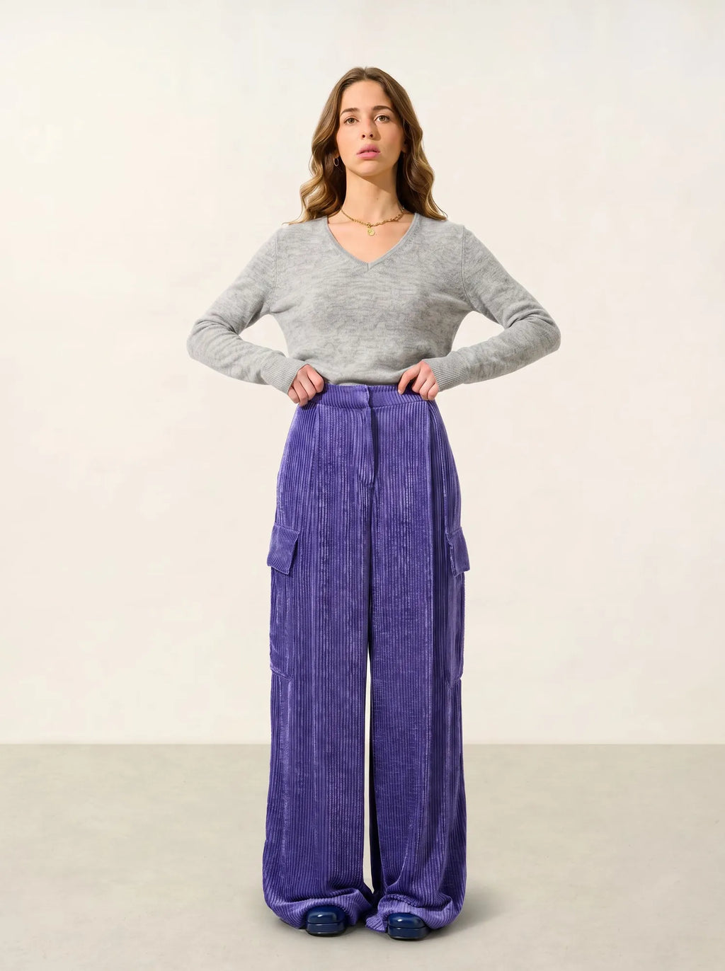 CHELSEA Pull Col V 4 Fils Glacier Chiné