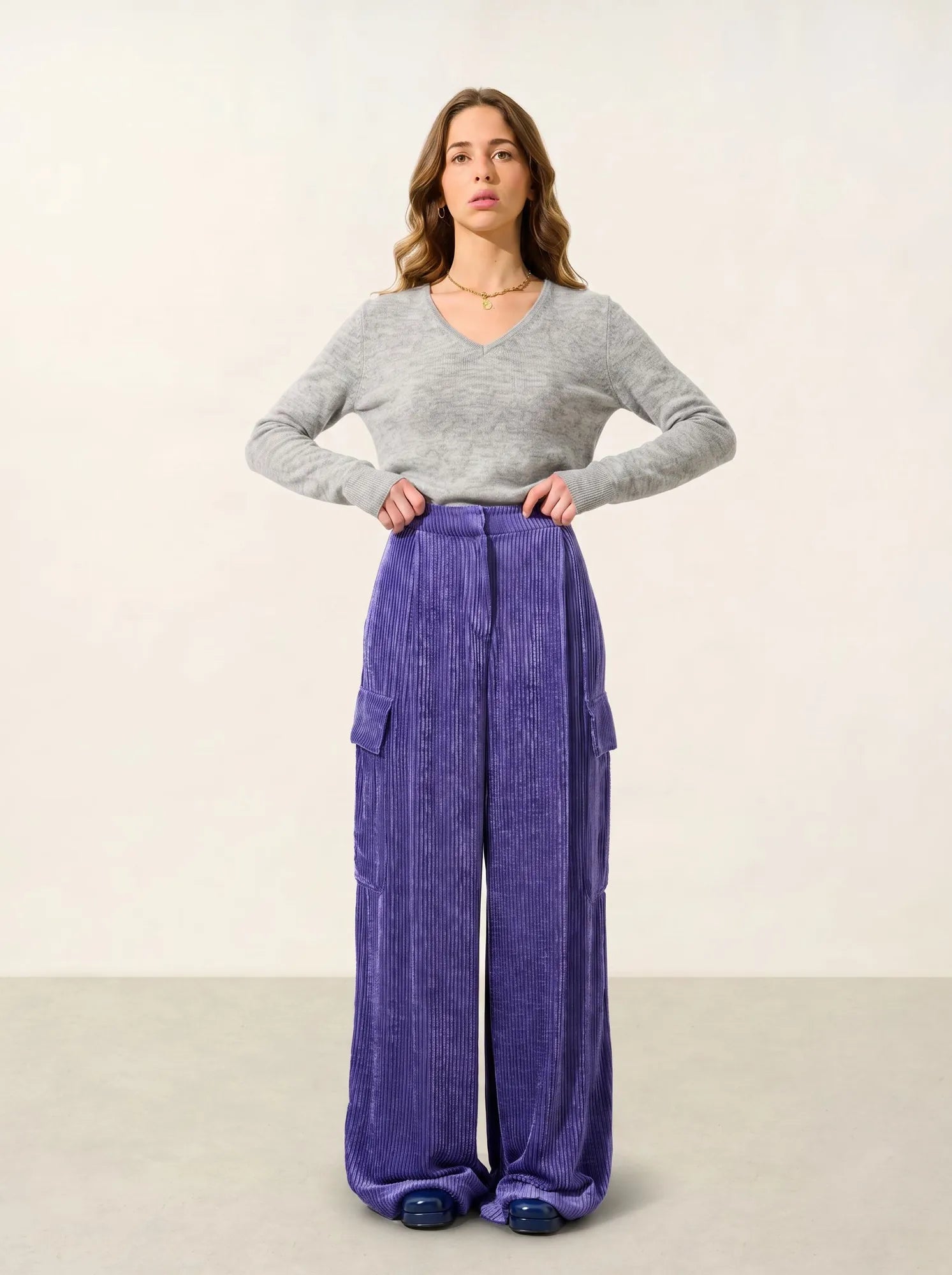 CHELSEA Pull Col V 4 Fils Glacier Chiné