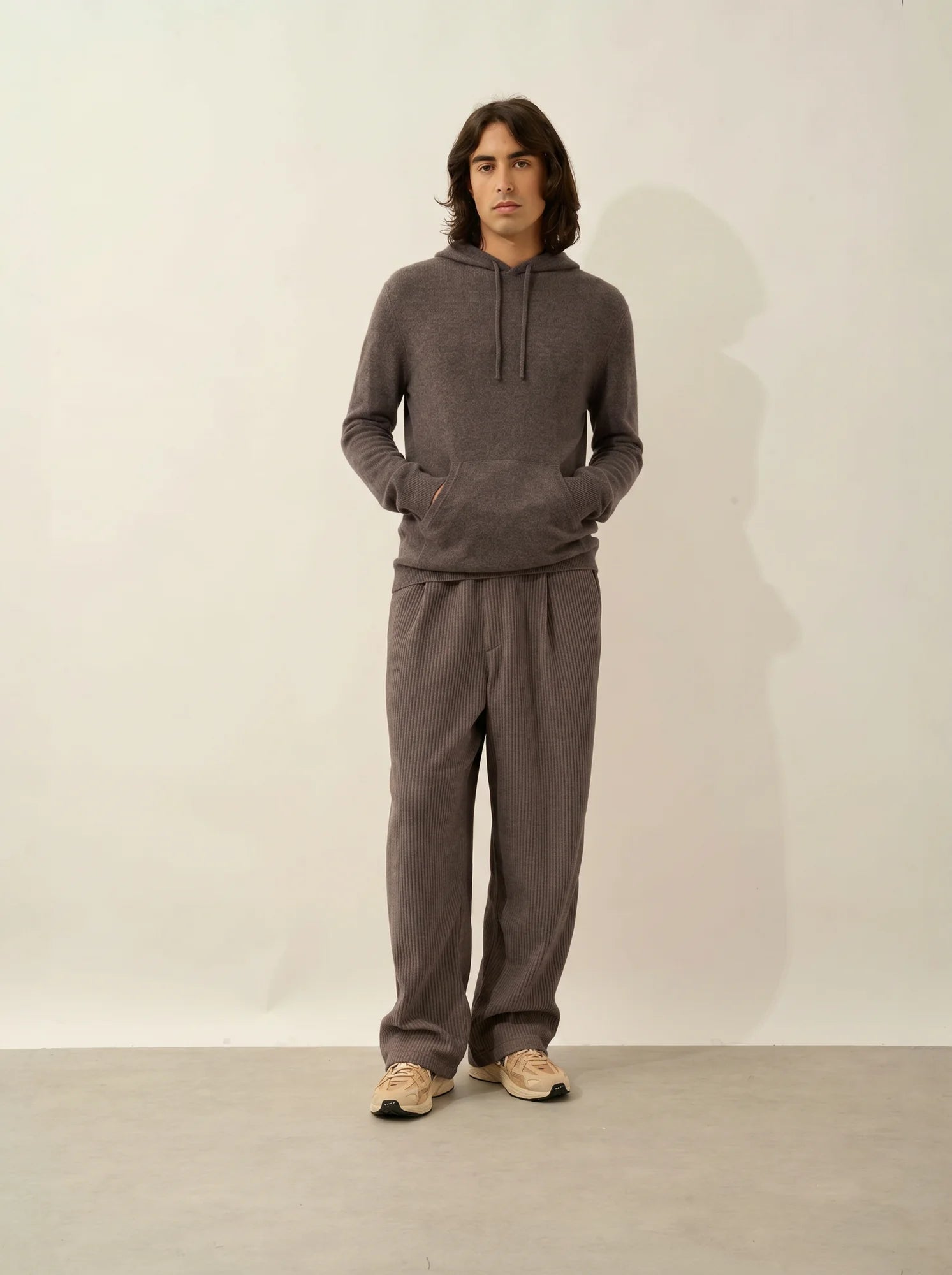 CASPER Pull Capuche Poche Kangourou Taupe Chiné