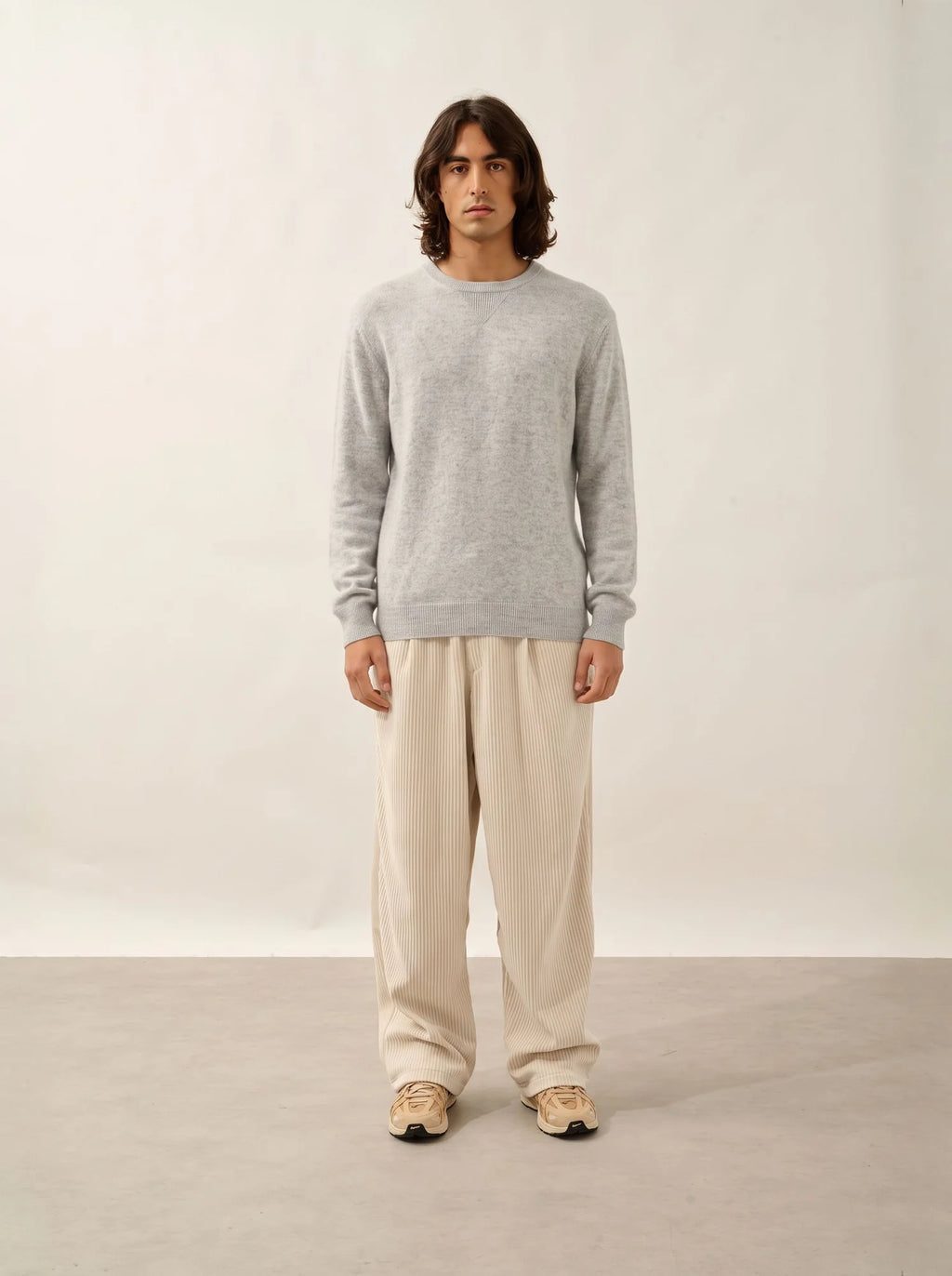 NOLAN Pull Col Rond Gris Perle Chiné