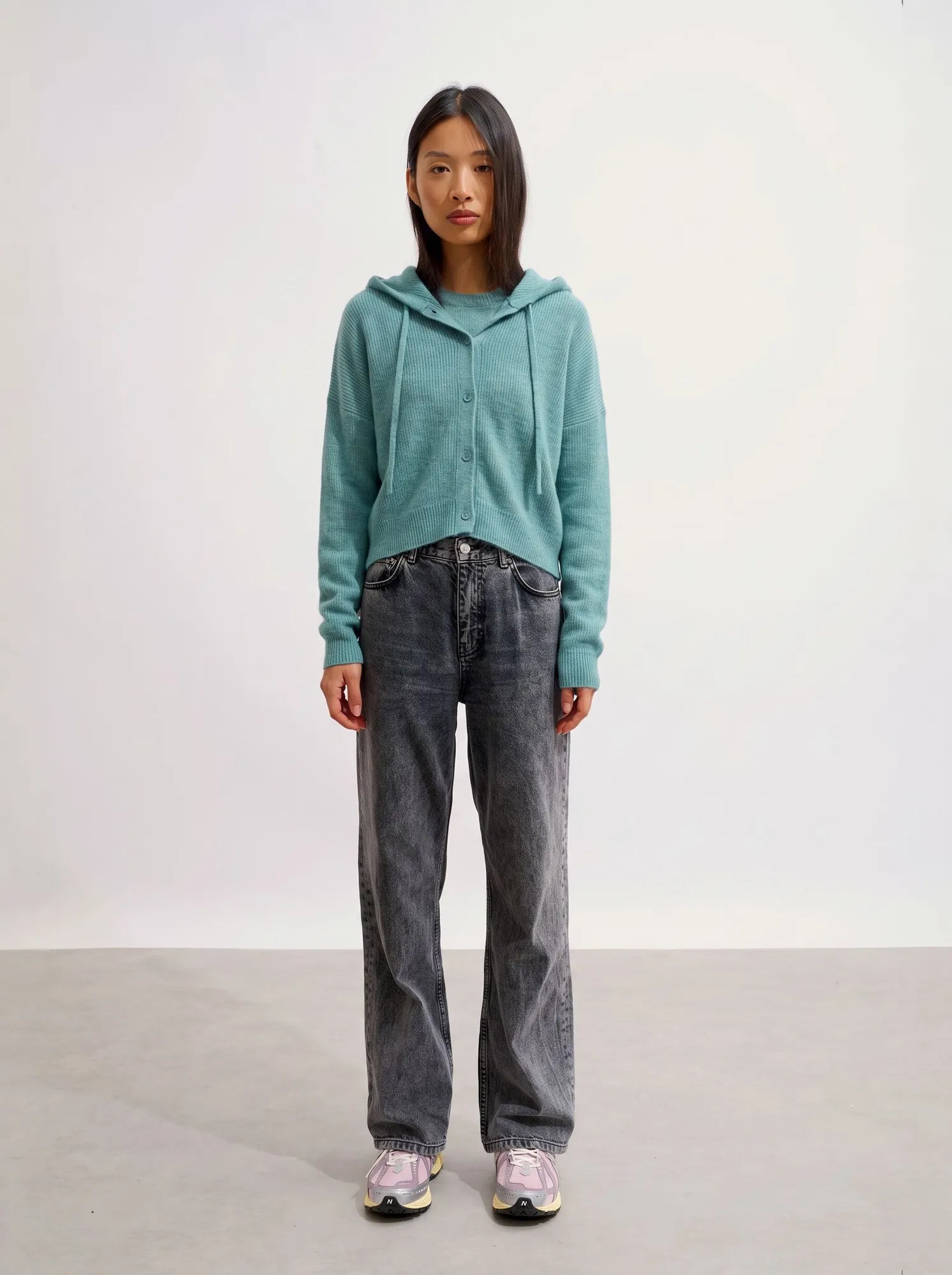 ELARA Cardigan Capuche Vert Chiné